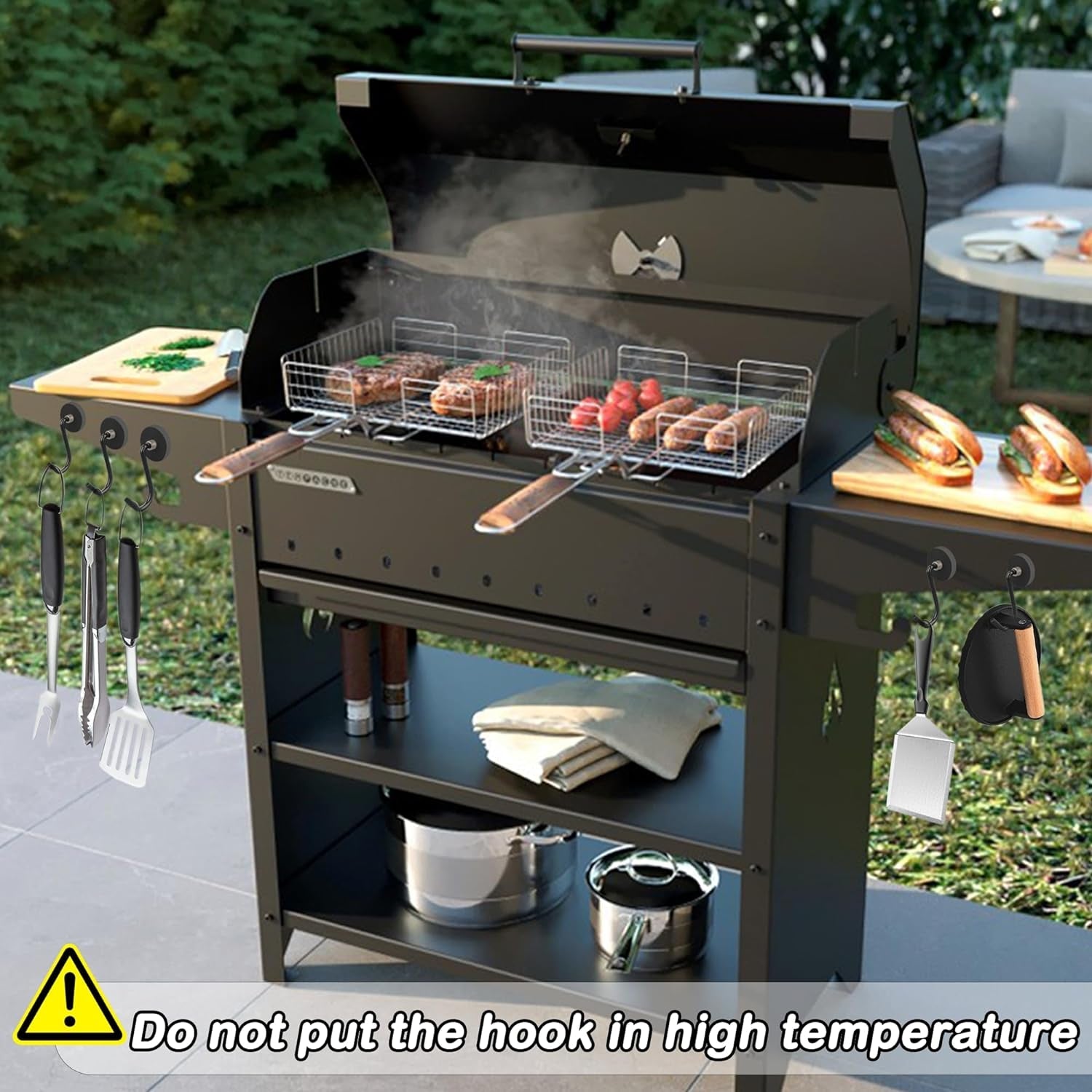 SKNOOY 4 Pack Heavy Duty Magnetic Grill Hooks. Magnet Hooks for Grill Utensils. Rust Proof Outdoor Magnetic Tools Hangers. Powerful Magnetic Hooks for BBQ Tools Refrigerator Locker Kitchen Office - Image 4