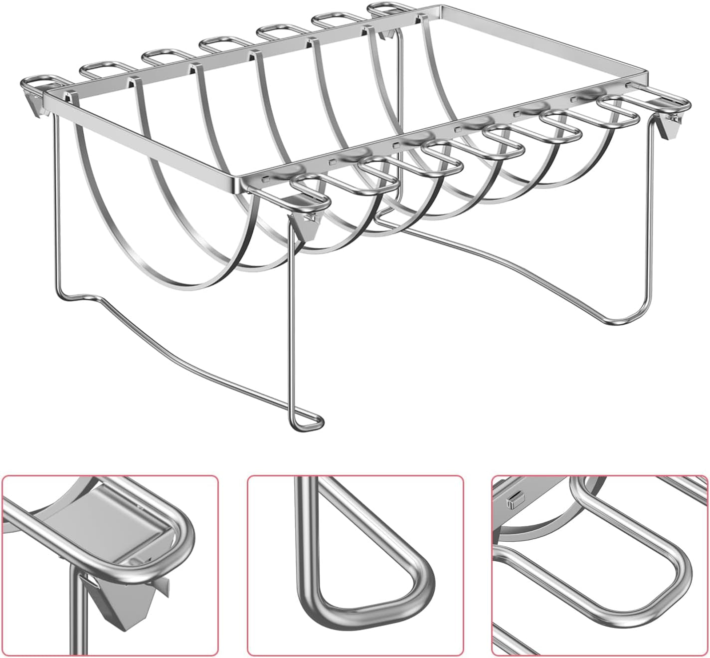 BMMXBI Foldable 3-In-1 Chicken Leg Rib Rack for Grill. Oven. Holds 12 Chicken Leg Wing. 6 Large Ribs. 1 Whole Chicken. Stainless Steel Rib Chicken Drumstick Roasting Racks Smoker Accessories - Image 4