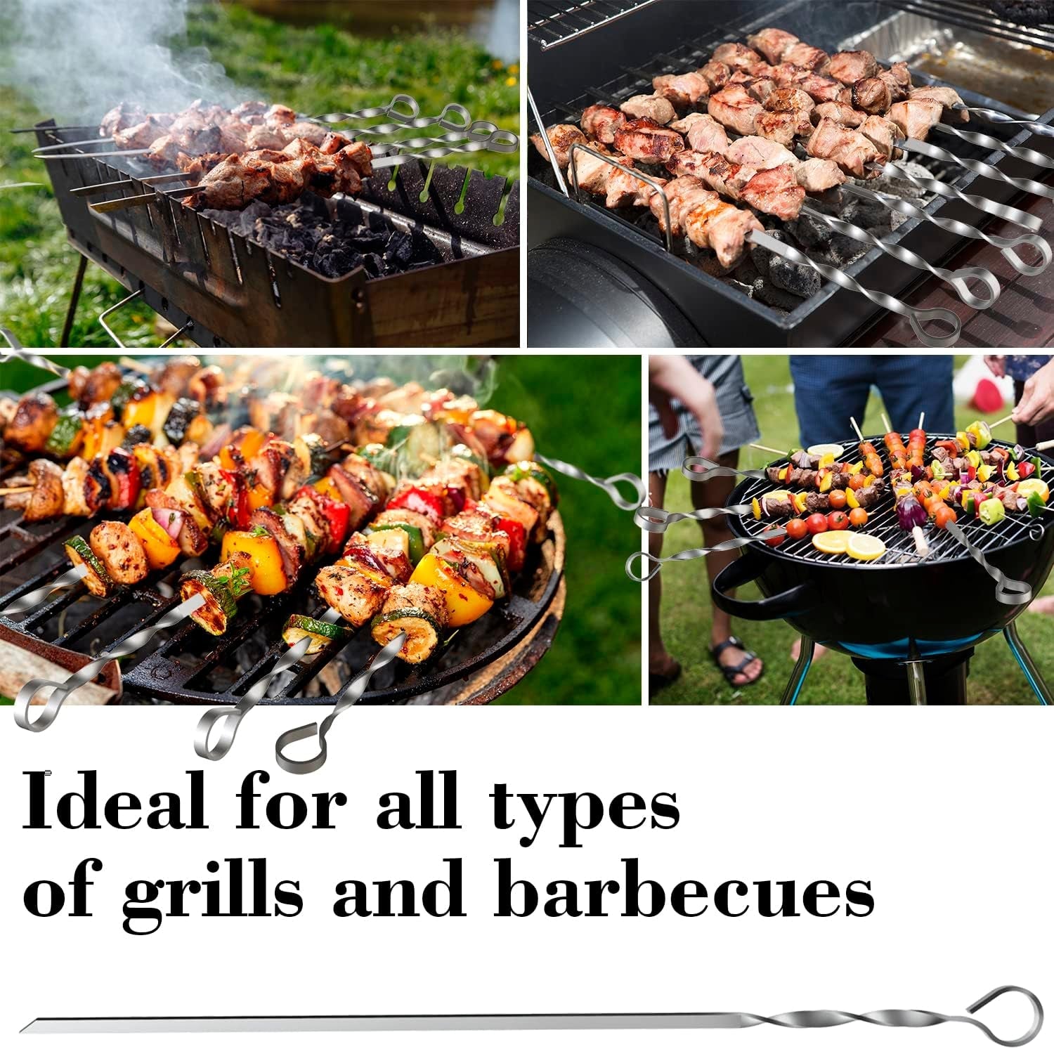 Skewers for Grilling - 12 Pcs Set - 17 Inch Skewers for Kabobs Shashlik - BBQ Skewers Stainless Steel - Shish Kabob Grill Skewers Ideal Kabob Skewer for Meat Shrimp Chicken Vegetable - Image 3