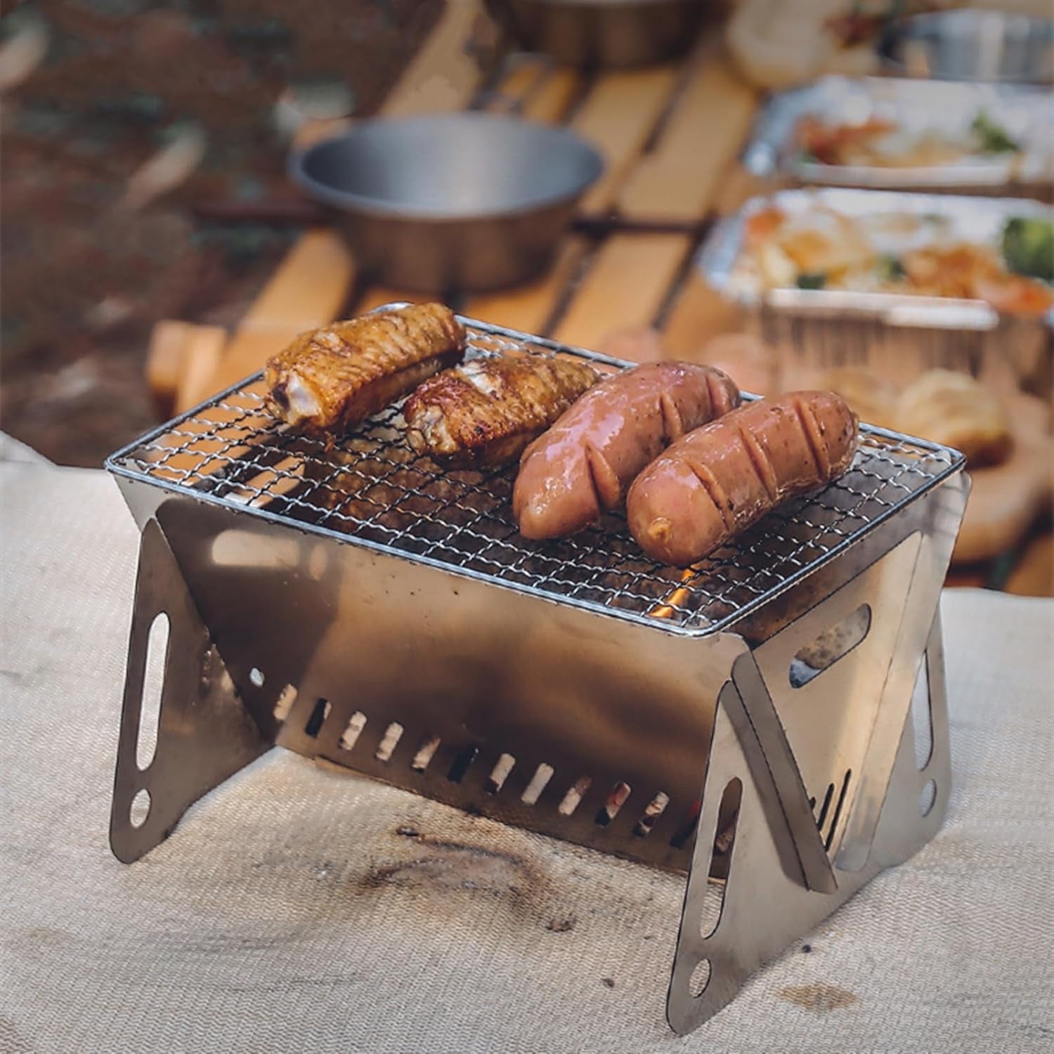 Portable Camping Grill Premium Stainless Steel Outdoor BBQ Grill for Camping Picnics Backyard Barbecues Assemblable Removable Stove with Grill Portable Folding Charcoal Grill