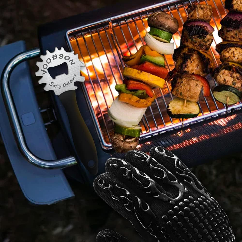 Grill Scraper Tool - Bristle Free Safe BBQ Cleaner with 1 Reusable Cleaning Gloves - Stainless Steel Heavy Duty Barbecue Brush Substitute Extended Handle & Bottle Opener Accessories - Image 4