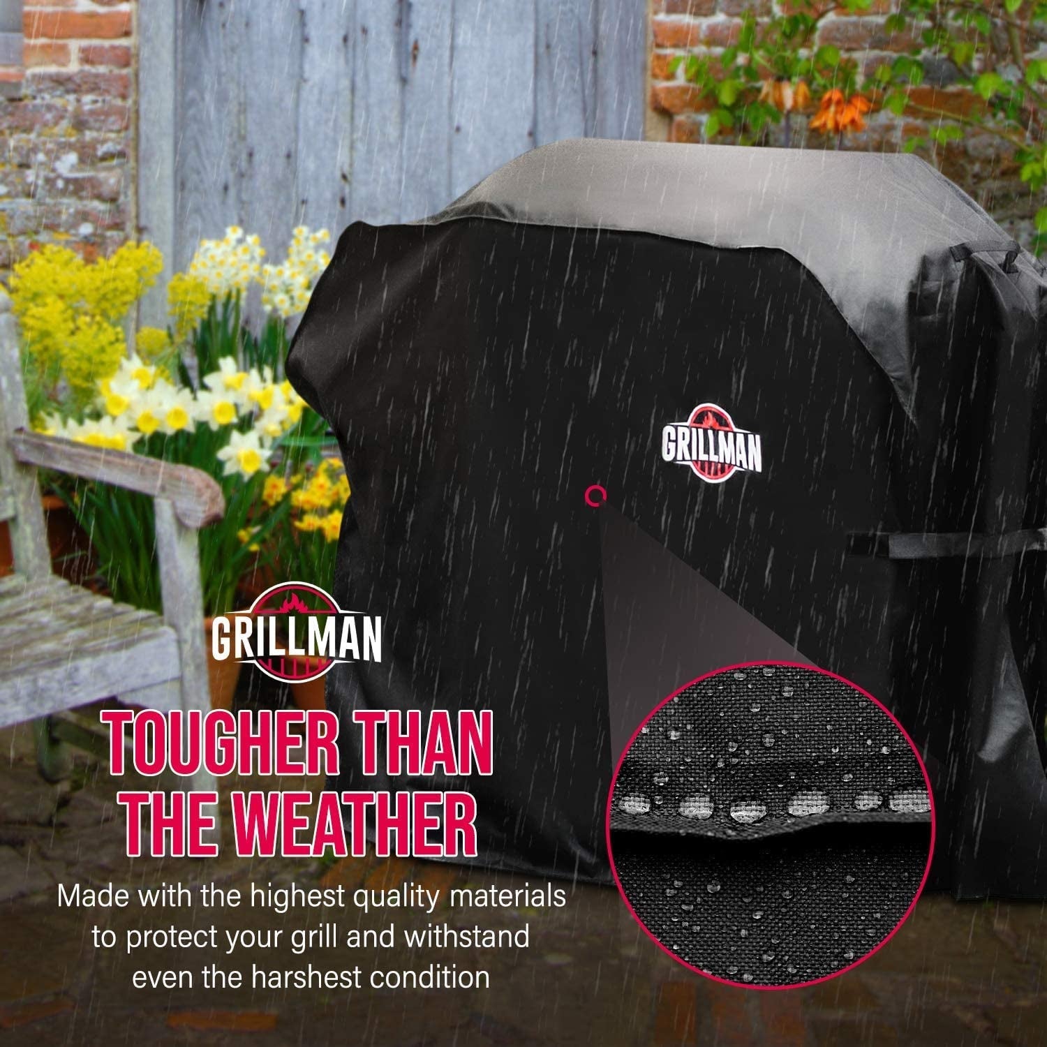 Grillman Premium Grill Cover for Outdoor Grill. BBQ Cover. Rip-Proof. Waterproof. Large Top Heavy Duty Grill Cover for outside Grill. Barbecue Cover & Gas Grill Covers (58 L X 24 W X 48 H. Black) - Image 5