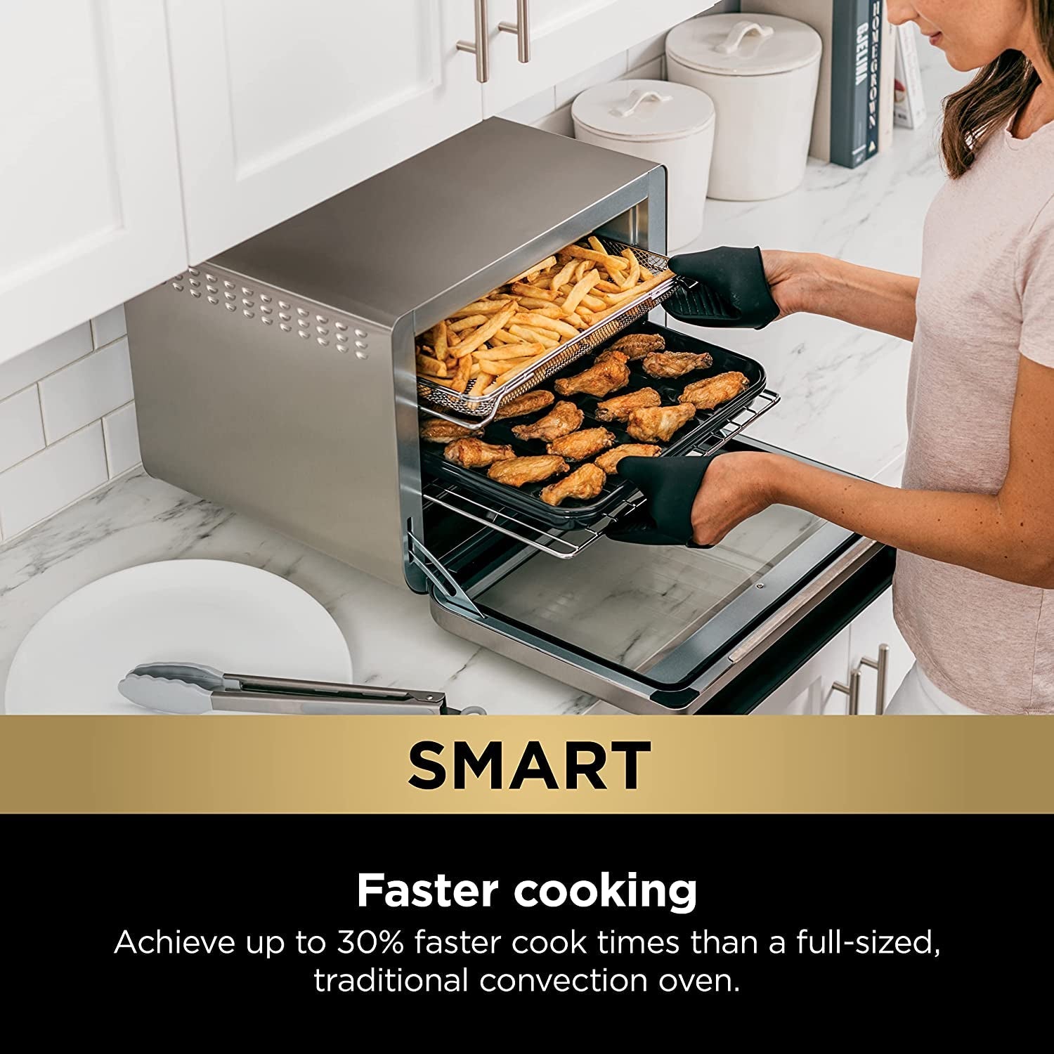 DT251 Foodi 10-In-1 Smart XL Air Fry Oven. Bake. Broil. Toast. Roast. Digital Toaster. Thermometer. True Surround Convection up to 450°F. Includes 6 Trays & Recipe Guide. Silver - Image 3
