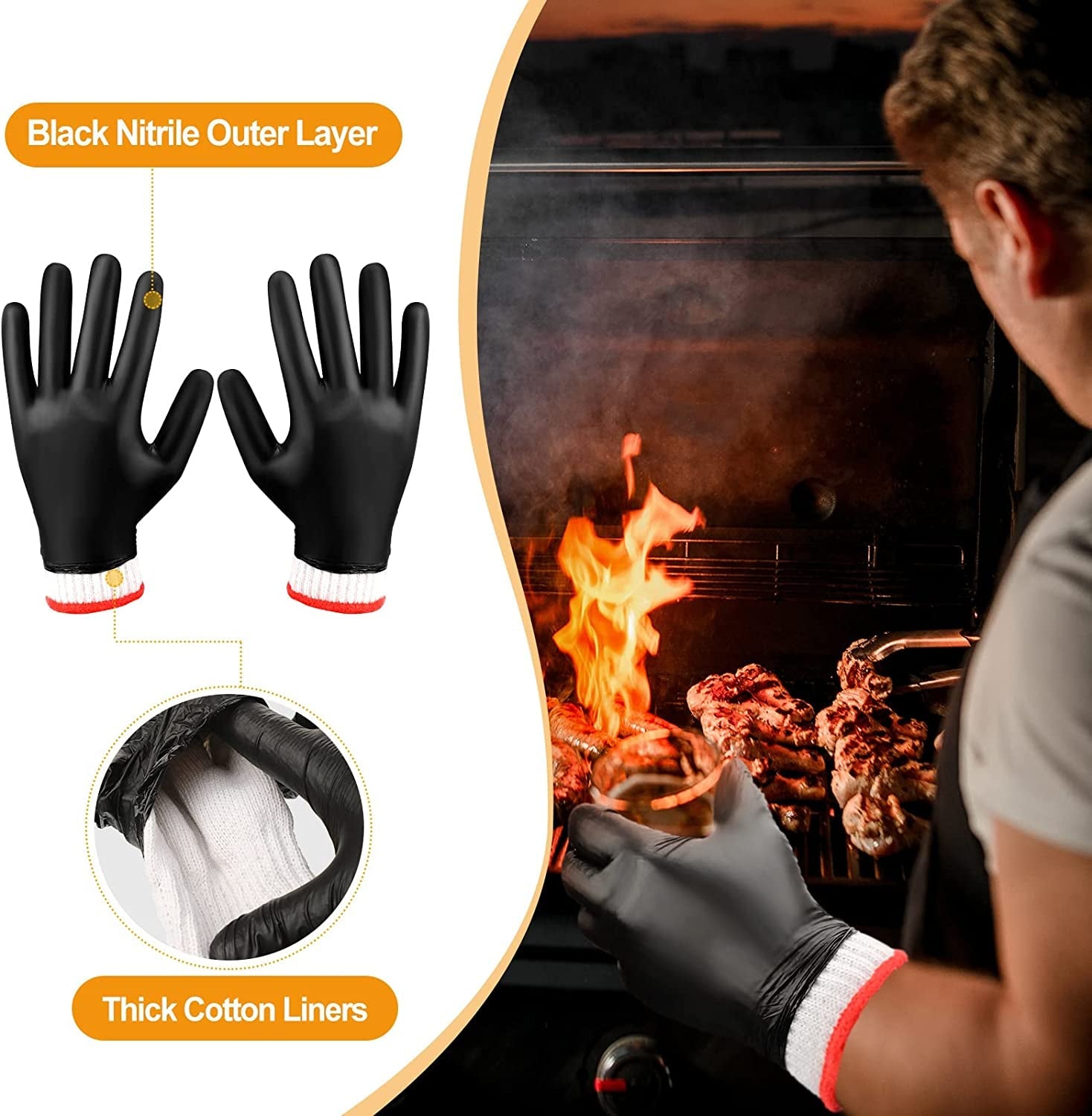 200 Pcs Disposable BBQ Gloves with 4 Pairs Cotton Liners Grilling Gloves BBQ Cooking Gloves(Black. White. Large) - Image 2