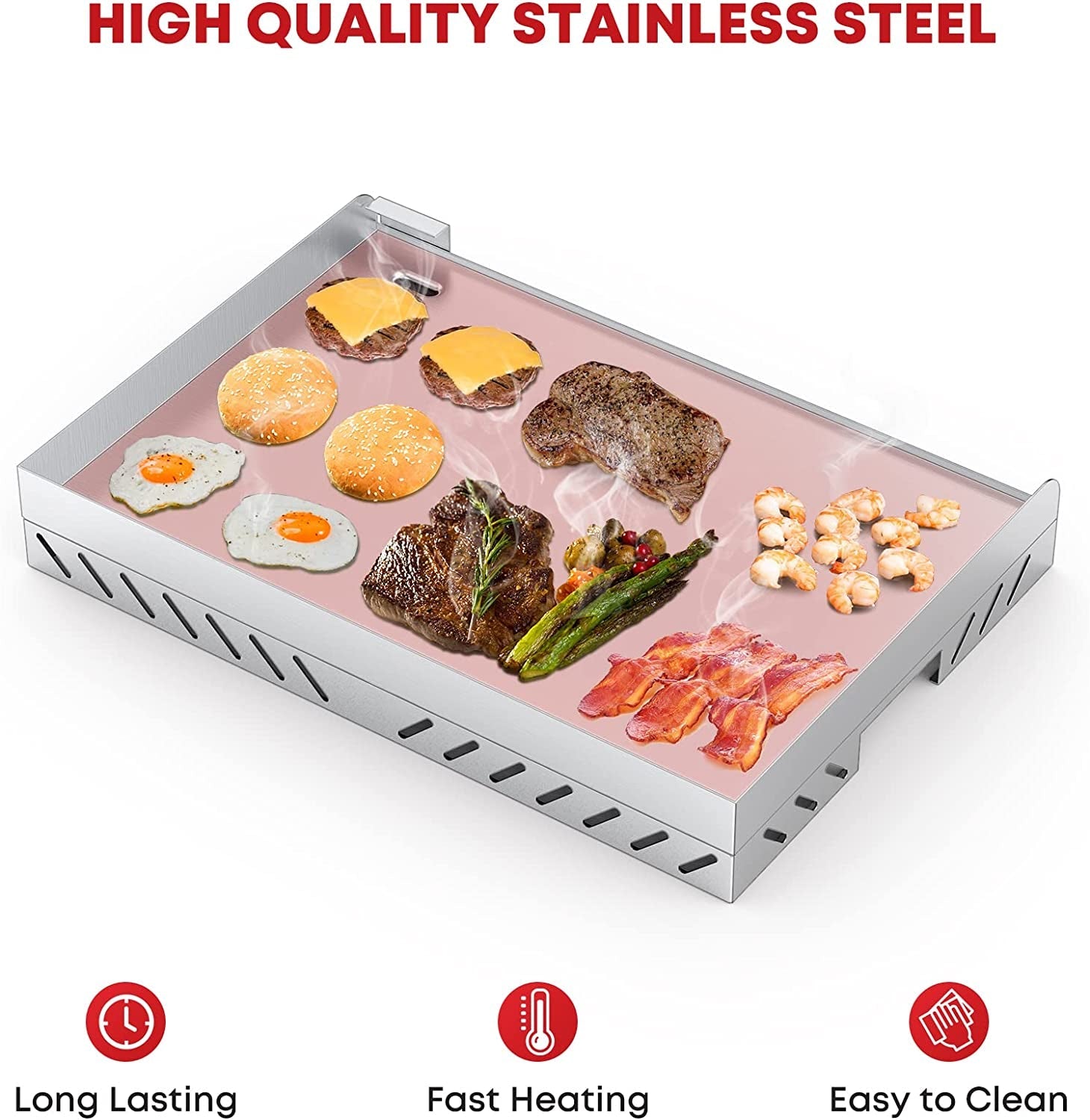 Universal Stainless Steel Grill Griddle with Even Heat Cross Bracing for BBQ Charcoal/Gas Grills. Camping. Tailgating. and Parties 18 X 12.5 - Image 4