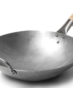 Craft Wok Traditional Hand Hammered Chinese Carbon Steel Wok with Wooden and Steel Helper Handle (14 Inch. round Bottom Pow Wok Pan) / 731W88