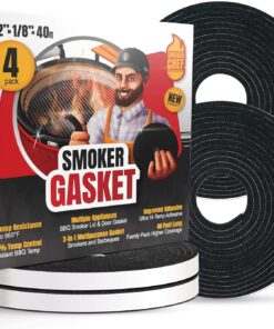 Smoker Chef XXL 40 FT Grill Gasket for Smokers - Black 1/2'' X 1/8'' Hi Temp Seal Smoker Gasket – 4-Pack X 10 FT Self Stick Black Nomex Fire Tape BBQ Lid – Bbq Grill Smoker Accessories Gifts for Men