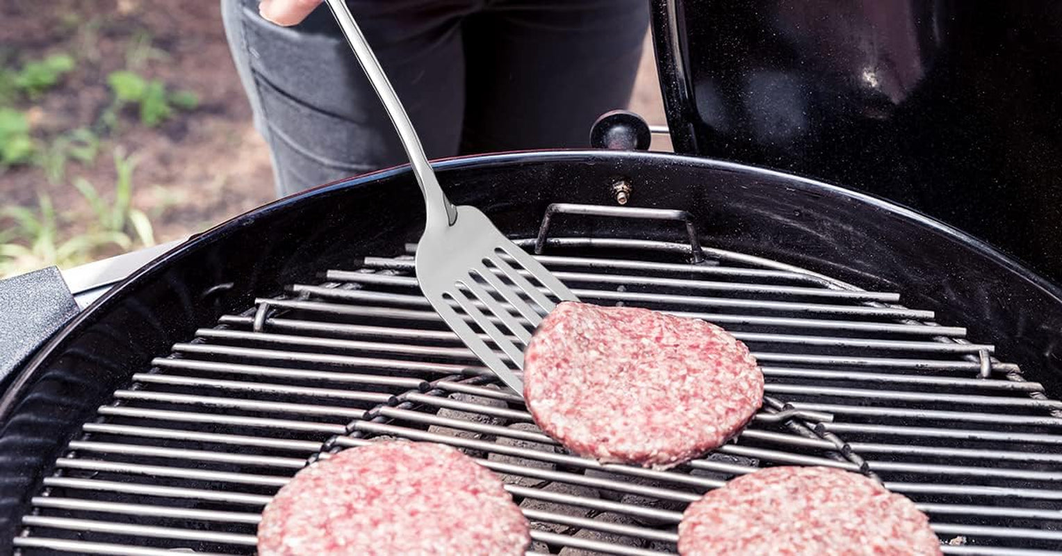 Zulay Kitchen Heavy Duty Stainless Steel Metal Spatula - 14.8 Stainless Steel Spatula for Cooking - Spatula Stainless Steel for Frying - Ergonomic Easy Grip Handle - Slotted Turner Grill Spatula - Image 9