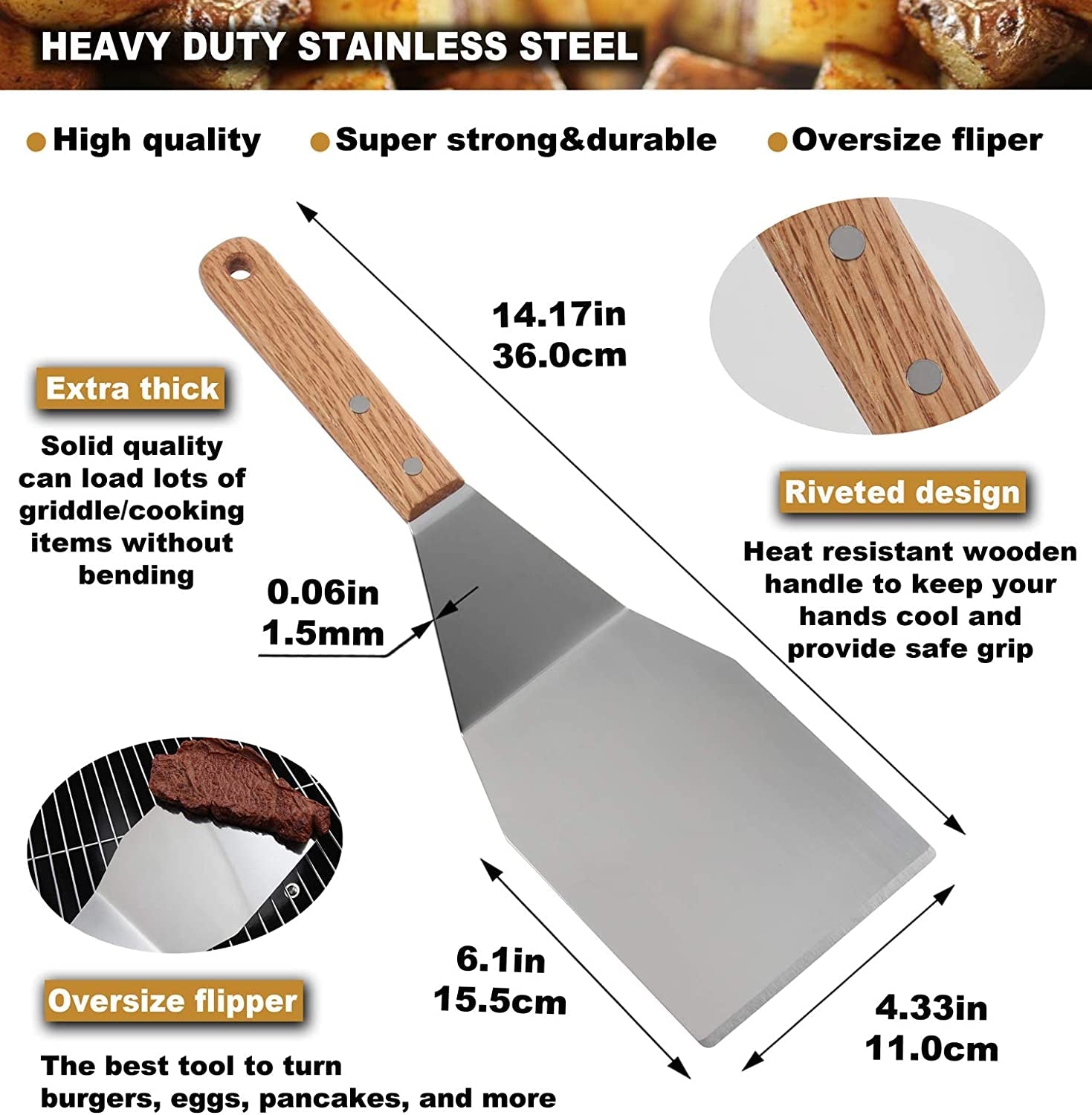 ROMANTICIST 8Pc Professional Griddle Accessories Kit - Heavy Duty Stainless Steel Grill Spatula Set for Grill Griddle Hibachi Flat Top Outdoor Cooking - Great Grill Gift on Birthday Wedding - Image 3