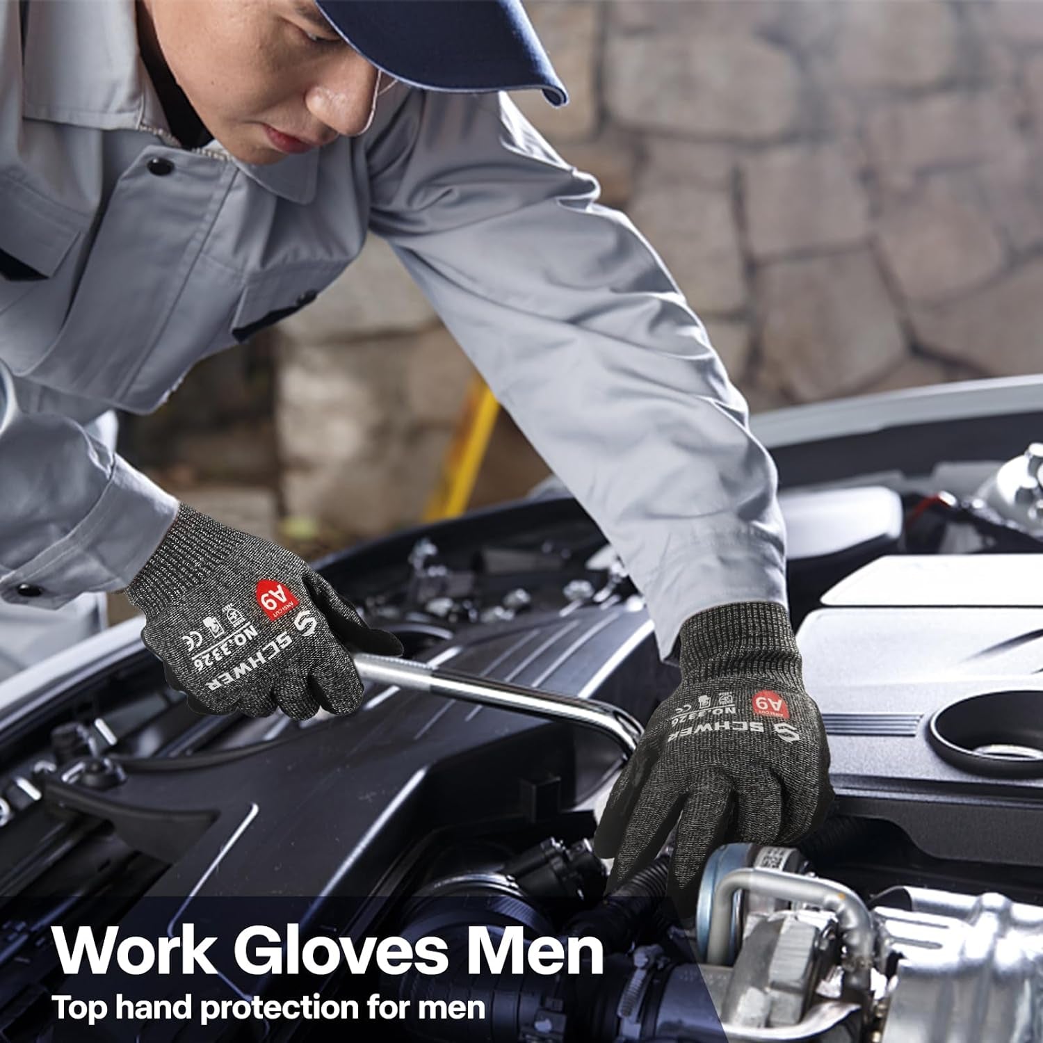 Highest Level Cut Resistant Work Gloves for Extreme Protection. ANSI A9 Working Gloves with Sandy Nitrile Coated. Touch-Screen. Compatible. Durable. Machine Washable. Black 1 Pair(L) - Image 4