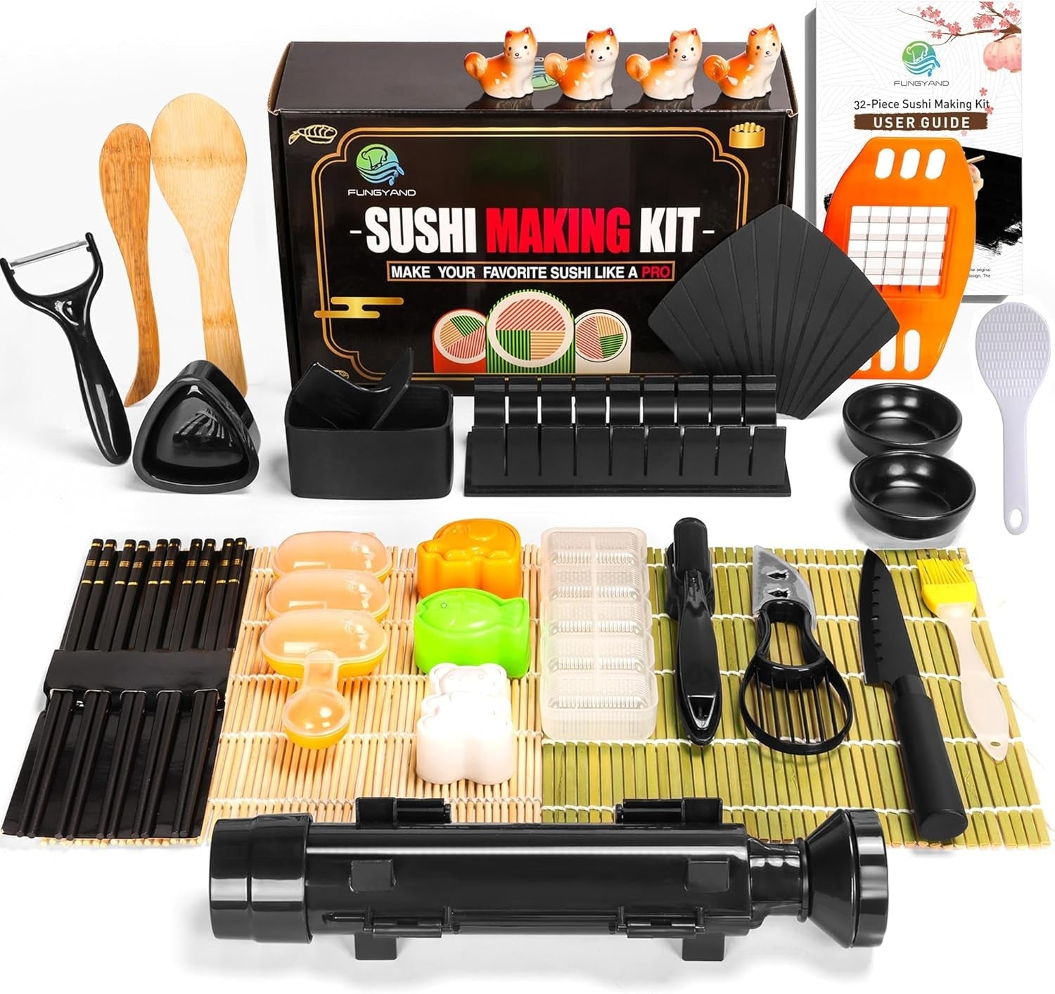 FUNGYAND Sushi Making Kit – 32‑in‑1 Set with Bazooka Roller. Nigiri Press. Bamboo Mats. Rice Molds & More - Image 7