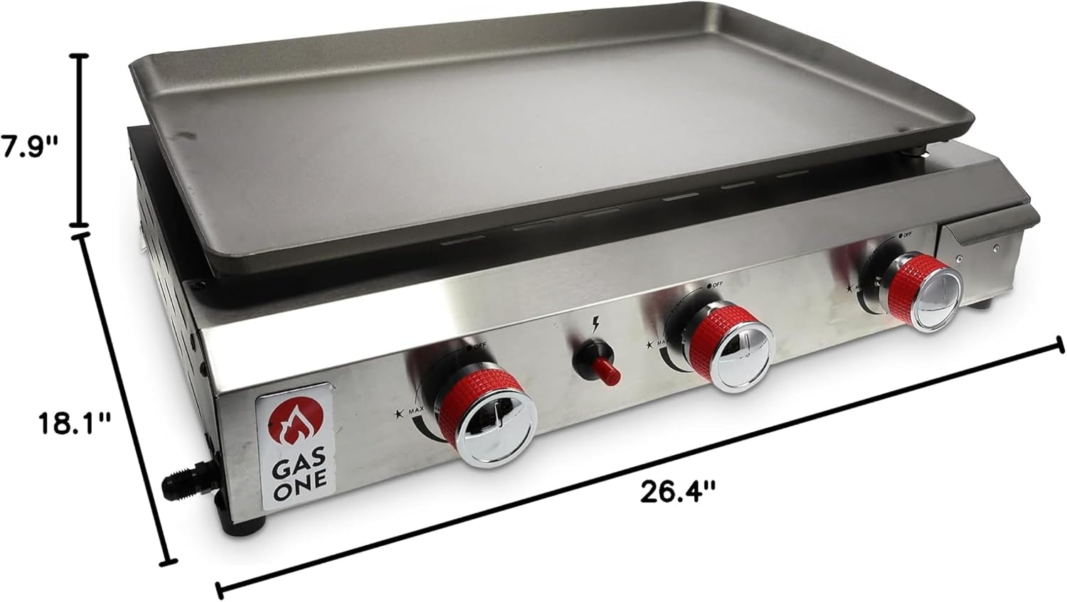 Gas One Flat Top Grill with 3 Burners Auto Ignition Propane Portable Stainless Steel Tabletop Grill with Pre Season Griddle Convenient Drip Tray Ideal for RV. Camping - Image 8