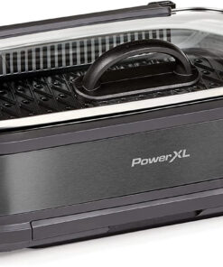 Power XL Smokeless Electric Indoor Removable Grill and Griddle Plates. Nonstick Cooking Surfaces. Glass Lid. 1500 Watt. 21X 15.4X 8.1. Black