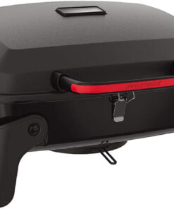 820-0065C 1 Burner Portable Gas Grill for Camping. Outdoor Cooking . Outdoor Kitchen. Patio. Garden. Barbecue with Two Foldable Legs. Red + Black