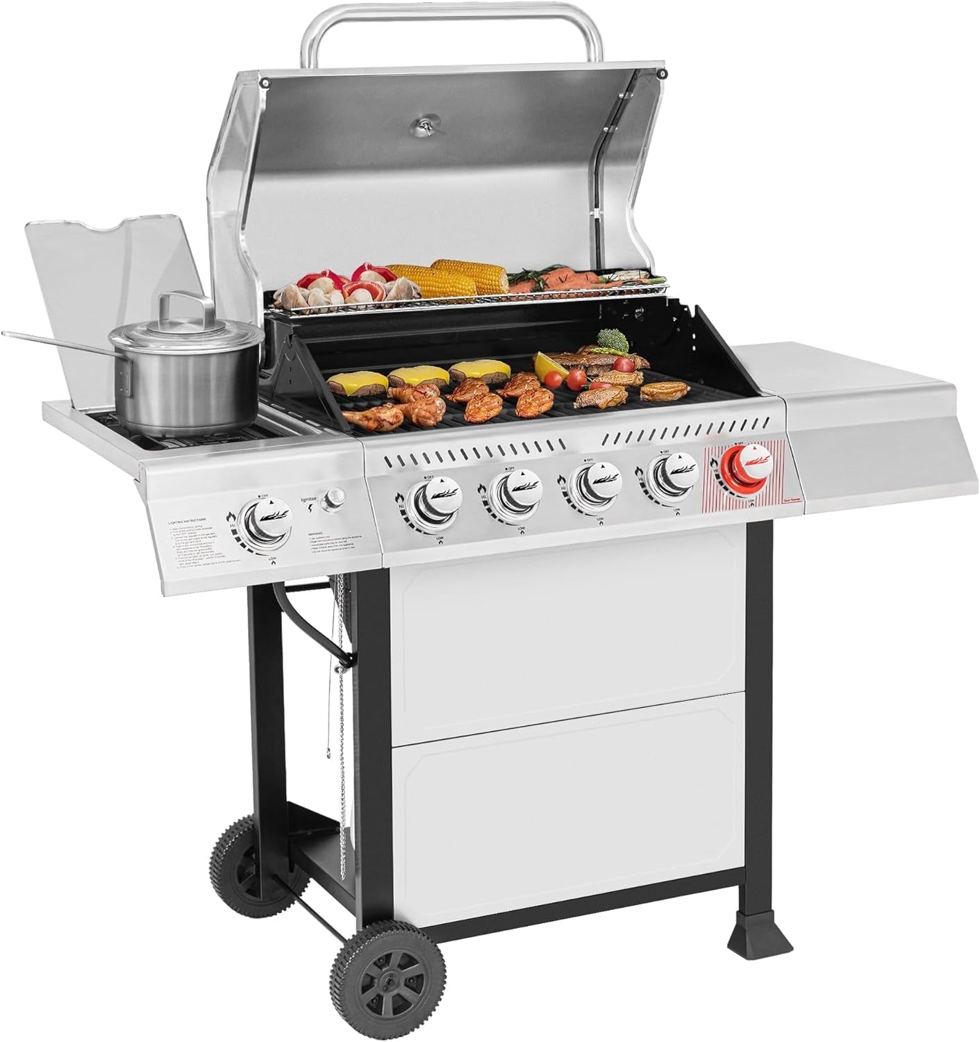 GA5401T 5-Burner BBQ Propane Grill with Sear Burner and Side Burner. Stainless Steel Barbecue Gas Grill for Outdoor Patio Garden Picnic Backyard Cooking. 64.000 BTU. Silver