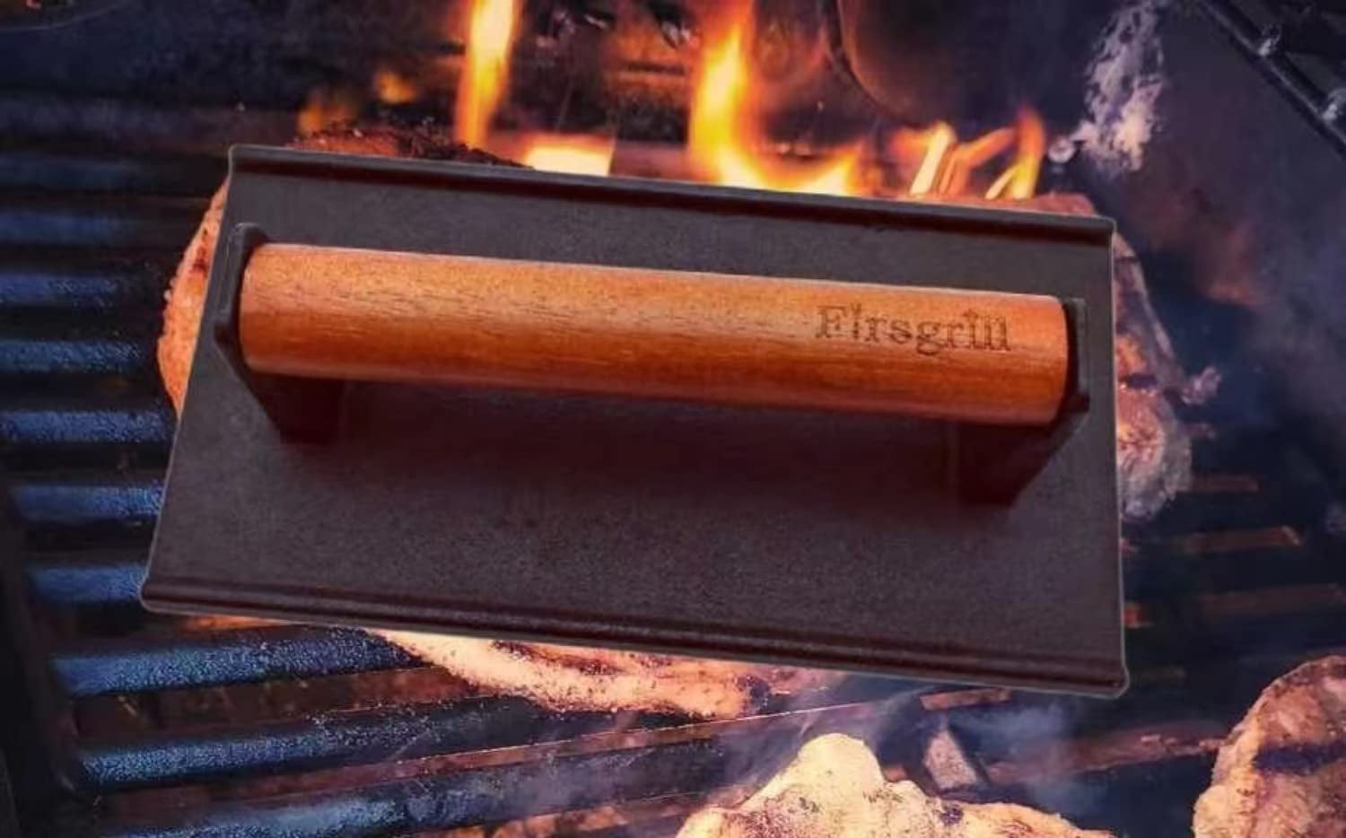 Burger Press 7.08 round & 8.3''X4.3Rectangle Heavy-Duty Cast Iron Smash Meat Steak with Wood Handle for Blackstone Camp Chef Pitboss Weber Treager Griddle Grills (Round & Rectangle) - Image 3