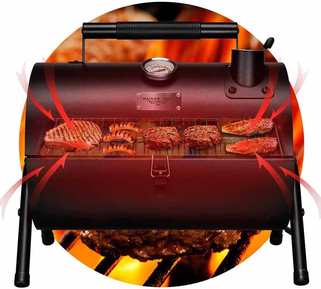 Adjustable Portable Charcoal Grill Multi-Functional Metal Small BBQ Smoker for Outdoor Hiking Picnic(Black) - Image 4