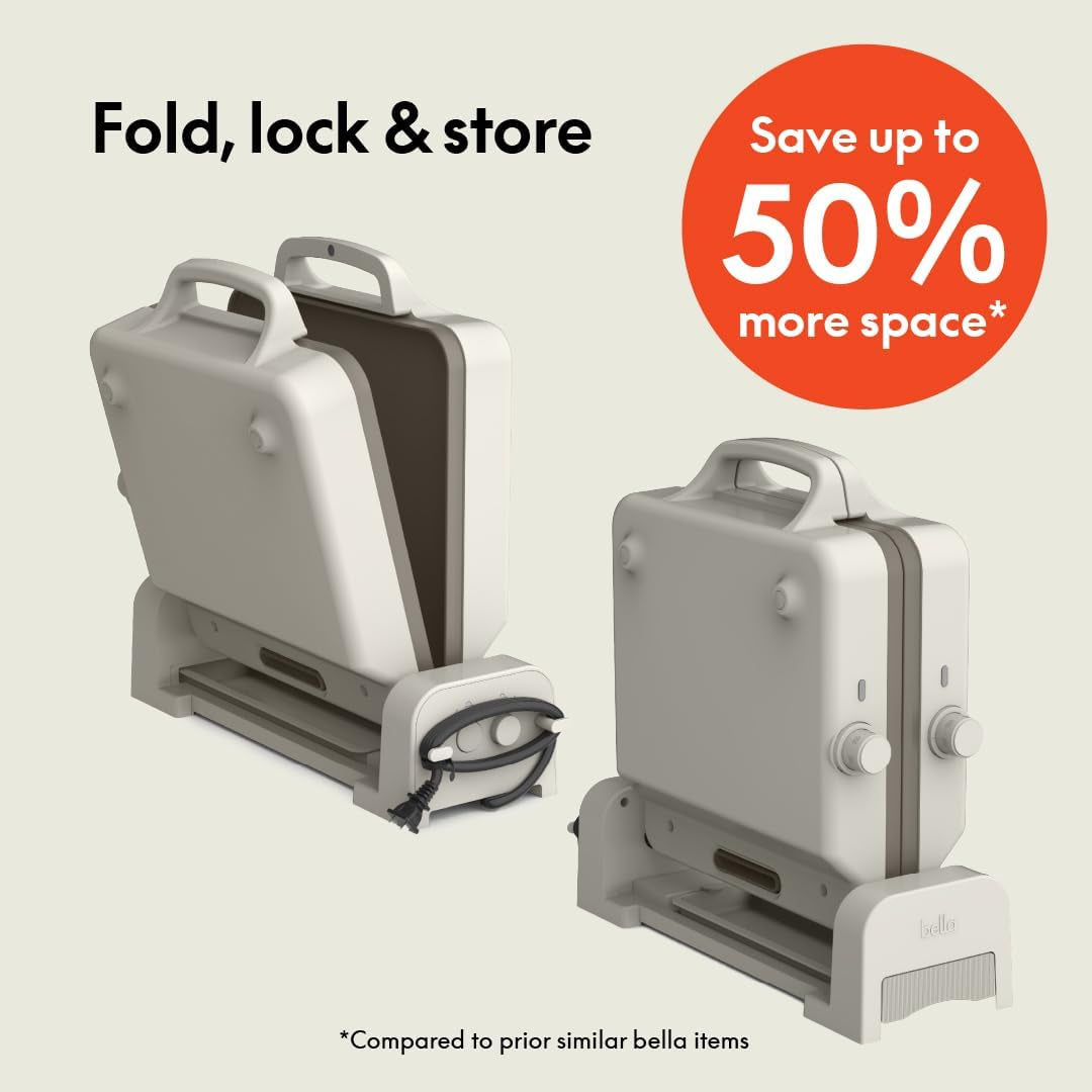 Bella 10X 20 Ceramic Fold-N-Store Dual Temp Griddle. Fits-Anywhere Kitchenware. Evergood Ceramic Nonstick Coating. 2 Temperature Zones up to 400°F. Dishwasher Safe Drip Tray. 1500 Watt. Oatmilk - Image 2