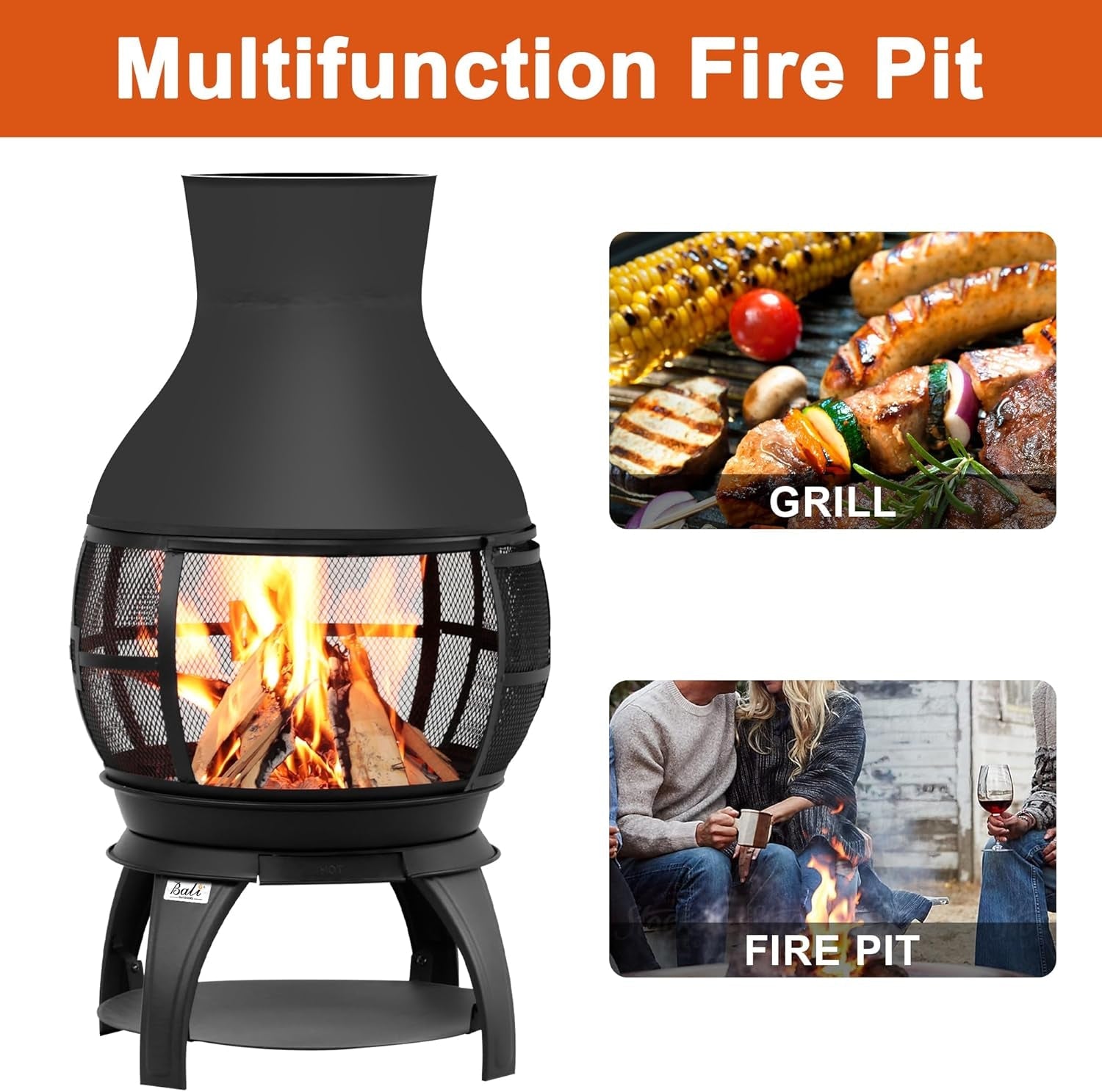 BALI OUTDOORS Fire Pit Wood Burning Chiminea outside Fireplace Patio Small Firepit. Size 17.7 W X 35.6 H. Brown-Black - Image 4