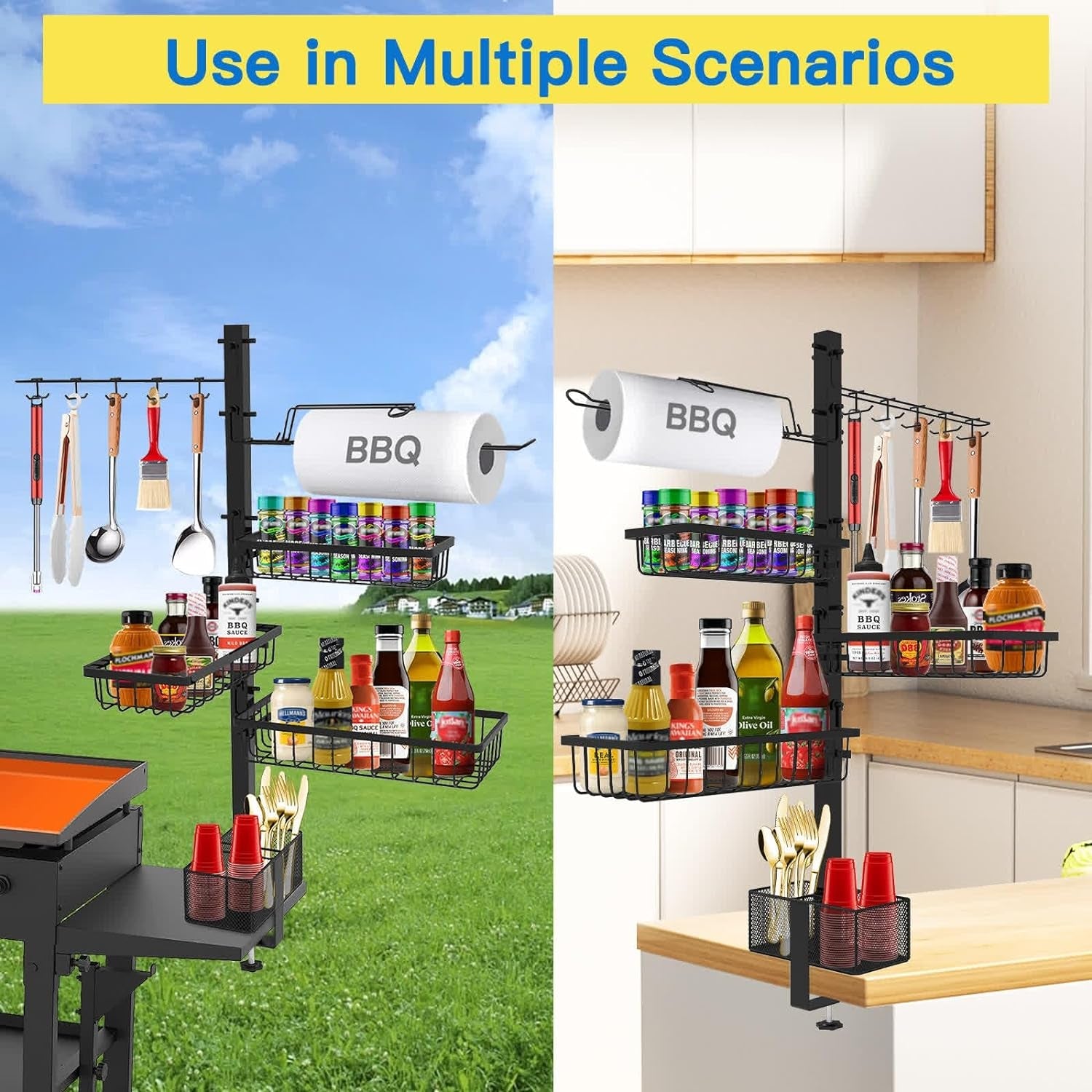 CONCONS Grill Caddy. BBQ Outdoor Kitchen Accessories for Camper. Barbeque Grill Accessories. Camping Kitchen. Barbeque Caddy for Outdoor Grill. Picnic Caddy. Outdoor Utensil Caddy. Paper Towel Holder - Image 5