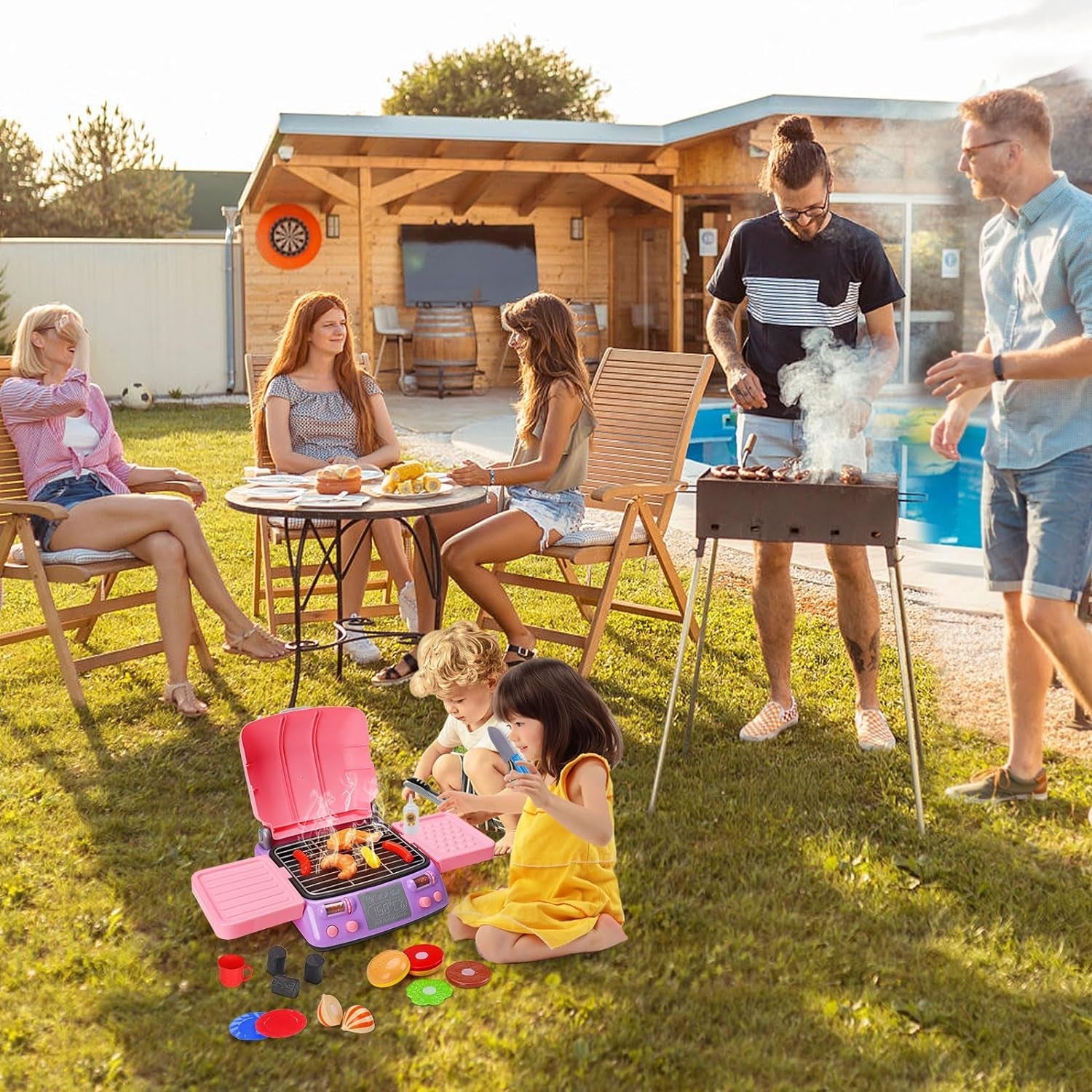 Kids BBQ Grill Playset with Smoke Sound Light Play Kitchen Set Age 3-5 4-8 Pretend Food Barbecue Cooking Toy for 2 3 4 5 6 Year Old Girl Birthday Gift - Image 6