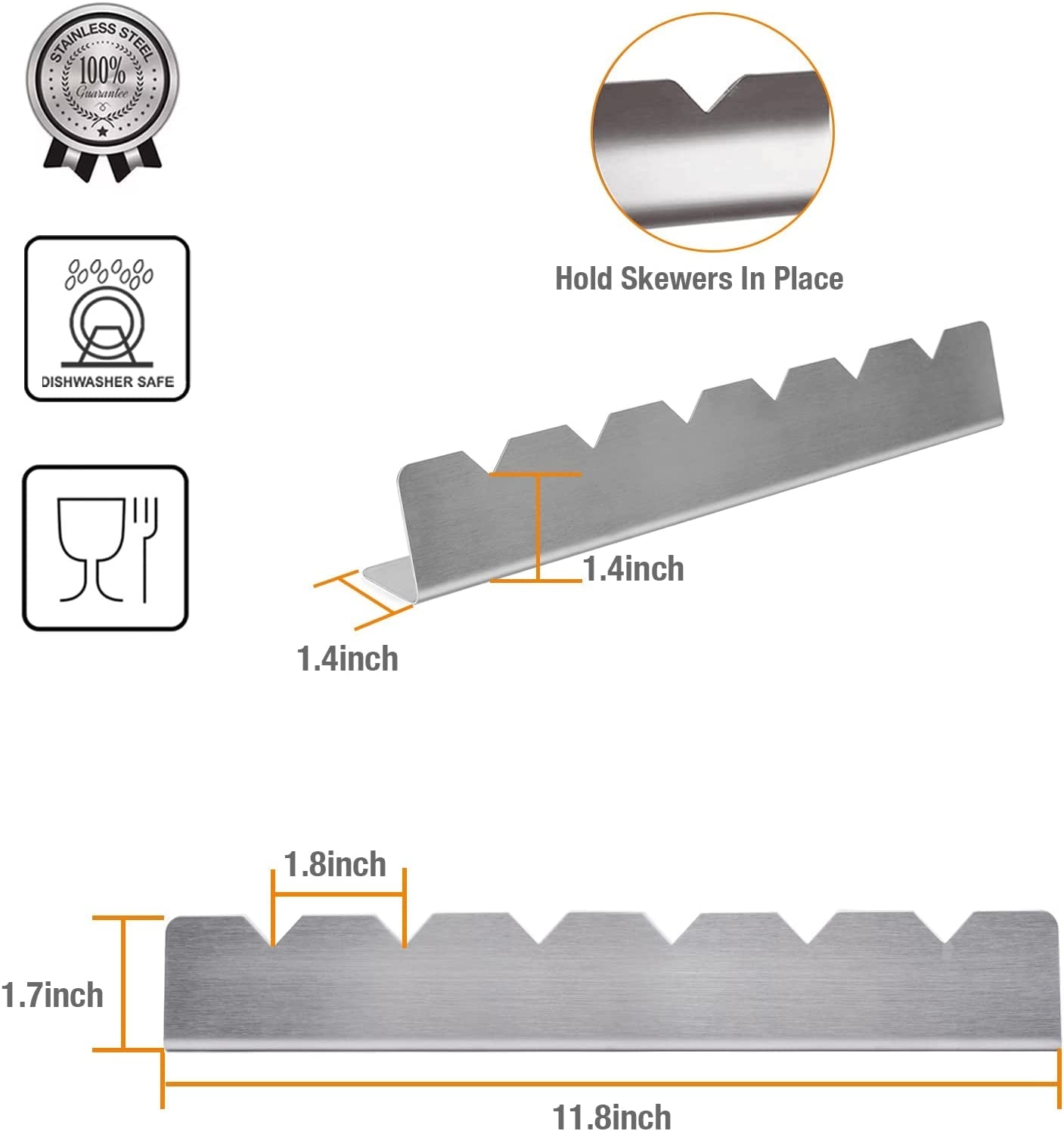 Kabob Skewers Rack Set of 2. Stainless Steel Skewers Holder with 6 Notch Compatible with Wood. Bamboo. Round. Metal. Flat Skewers for Grilling. BBQ Grilling Accessories (Pouch Included) - Image 3