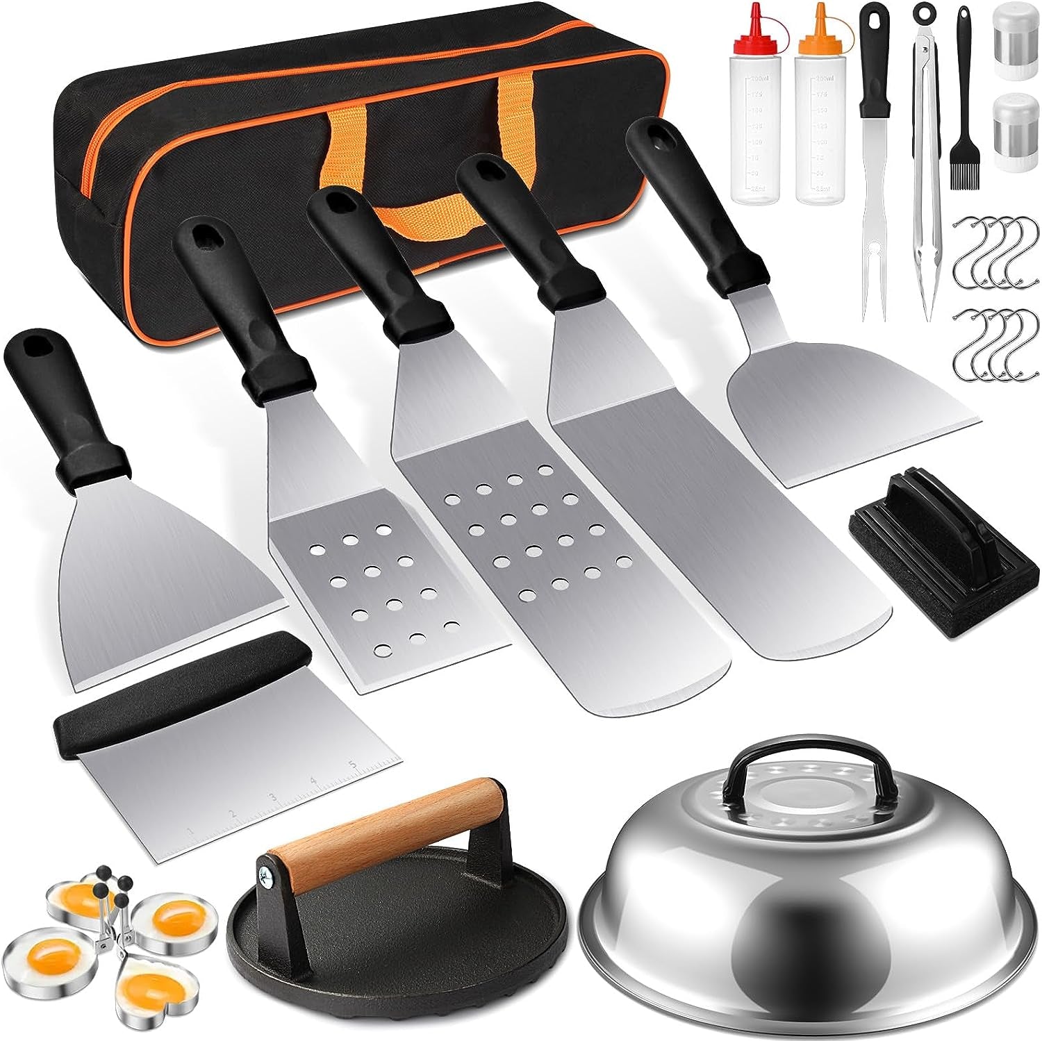 Griddle Accessories Kit. Terlulu 29 PCS Flat Top Grill Accessories for Blackstone and Camp Chef. Metal Spatula Set with Burger Press. Melting Dome. Scraper. Tongs. Carry Bag for Outdoor Grilling BBQ - Image 8
