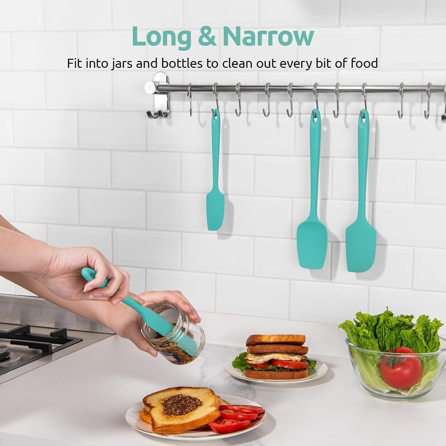 U-Taste Silicone Spatula Set with 600 Degrees Fahrenheit Heat Resistant (Teal/Aqua Sky) - Image 9