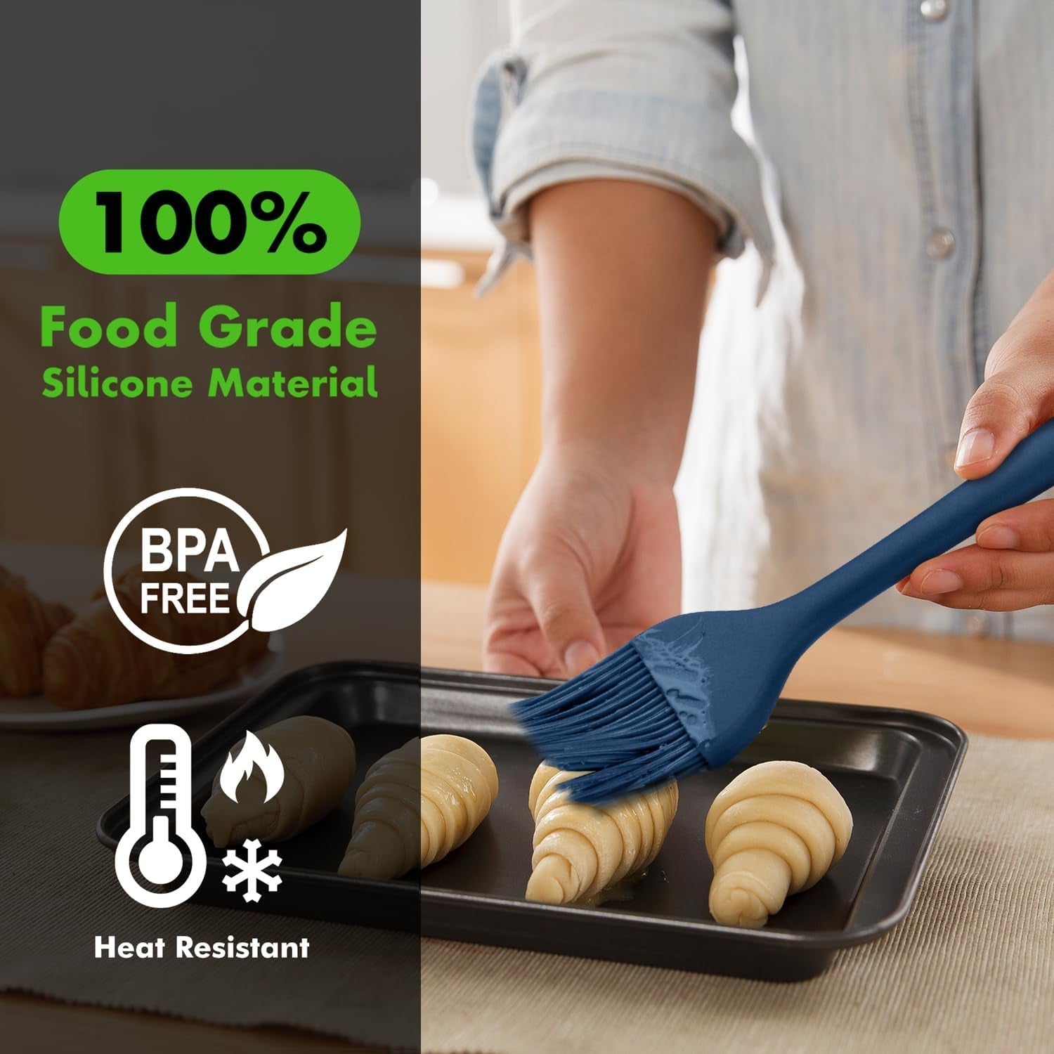 HOTEC 2 Pieces Set Basting Brushes Silicone Heat Resistant Pastry Brushes Spread Oil Butter Sauce Marinades for BBQ Grill Barbecue Baking Kitchen Cooking BPA Free Dishwasher Safe (Classic Blue) - Image 3