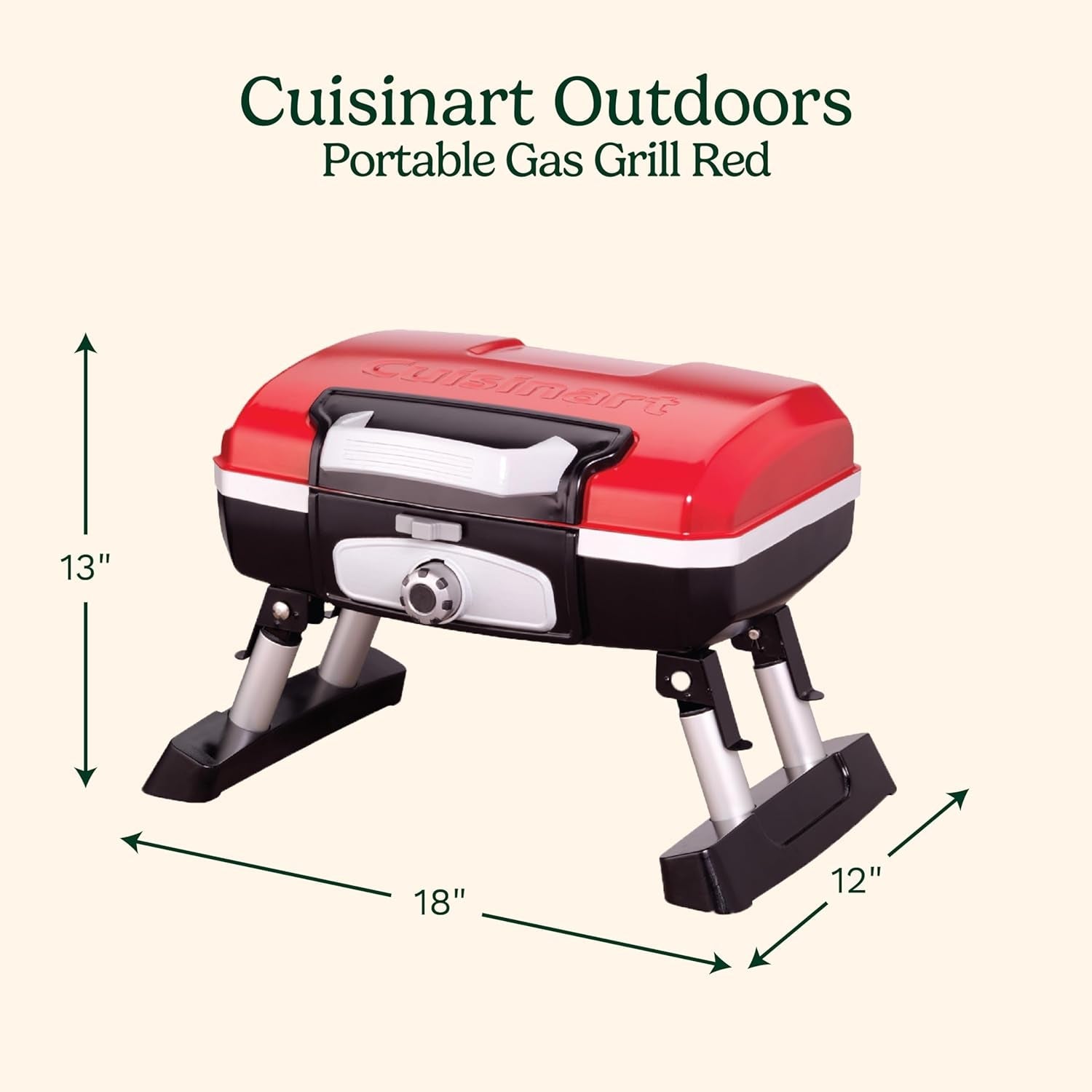 Cuisinart Petite Gourmet Portable Gas Grill. Compact & Lightweight Tabletop Small Grill for Bbqs. Camping. Tailgates & Small Spaces. 5.500 BTU Burner Folding with Carry Handles. Red - Image 2