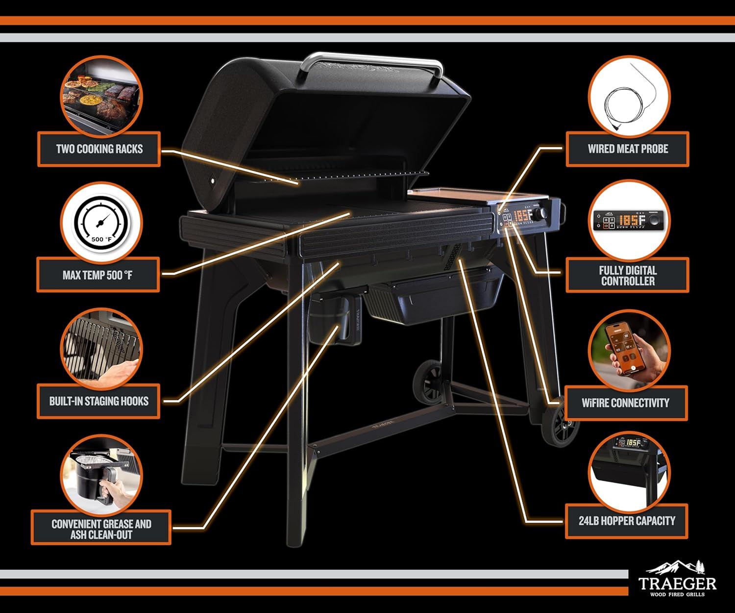 Traeger Grills Woodridge Electric Wood Pellet Grill and Smoker. Wi-Fi Temperature Control up to 500 Degrees. 860 Sq. In. Cooking Capacity. 6-In-1 for Outdoor Grilling. Smoking. and BBQ. TFB86MLH - Image 3