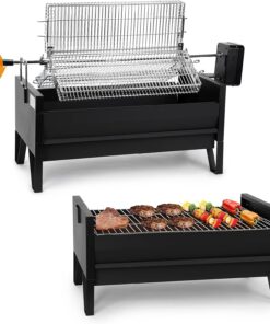 Onlyfire 2 in 1 Charcoal Grill Rotisserie Kit with 3 Stainless Steel Rotating Baskets and 24 in Grill Grate. Auto Swivel BBQ Roasting Machine for Outdoor Patio Backyard. Multi-Functional Camping Grill