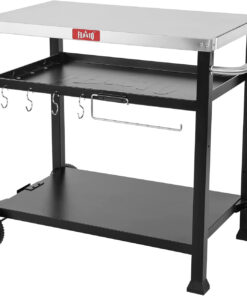 3-Shelf Movable Food Prep and Pizza Oven Table. BBQ Grilling Table. Home & Outdoor Multifunctional Stainless Steel Table Top Worktable on 2 Wheels. L39.5 X W25.6 X H33
