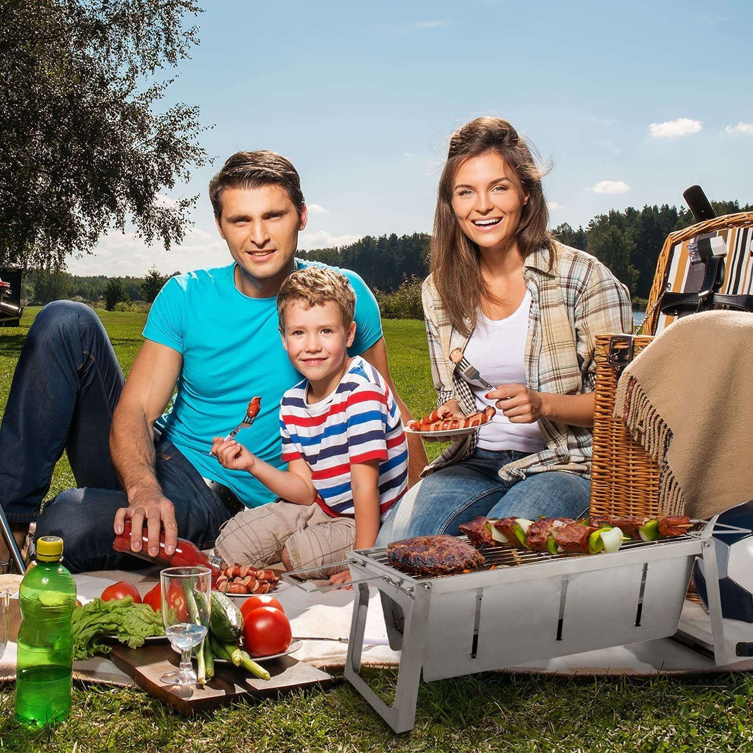 Fire Sense 63724 Stainless Steel Foldaway Charcoal Grill Heavy Duty Stainless Steel Construction for Outdoor Barbecues Camping Tailgating Traveling Charcoal Grate & Carry Bag Included - Image 2