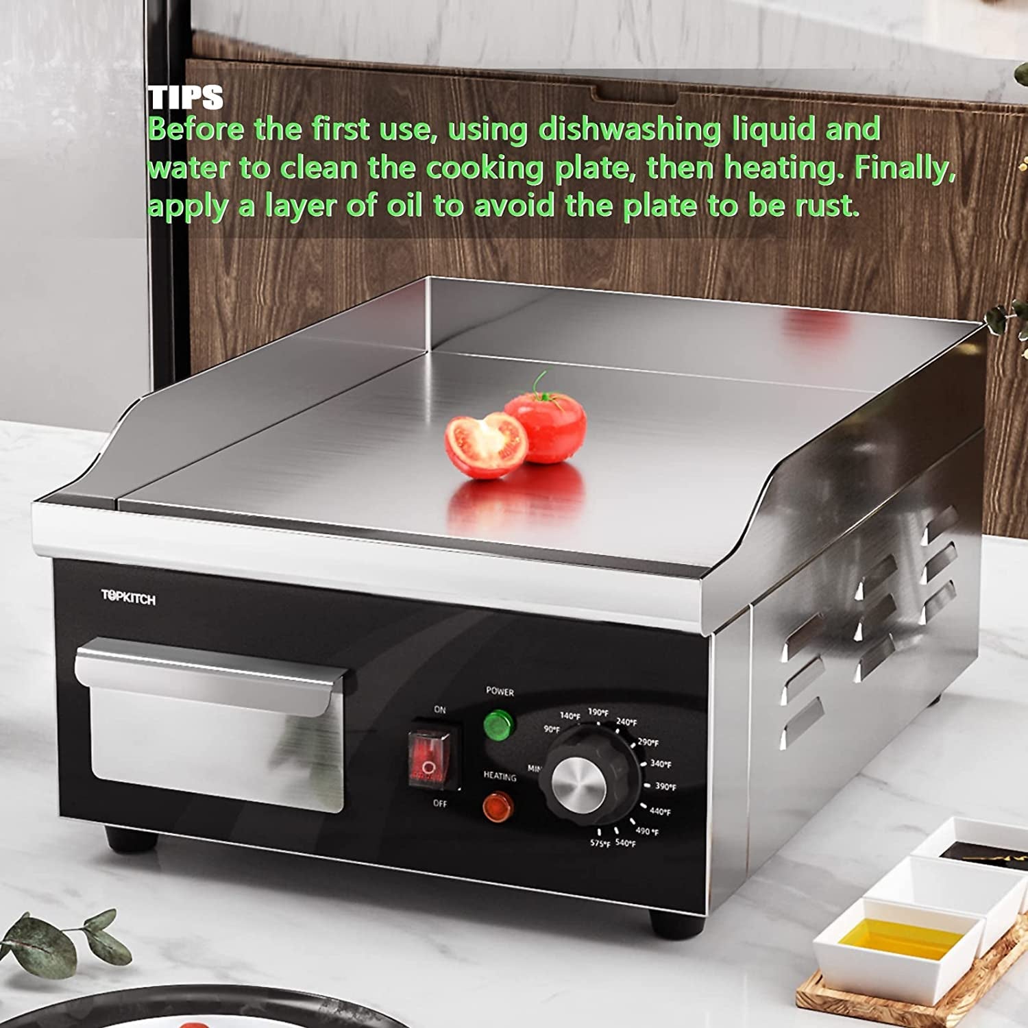 Electric Griddle. 14 Inch Flat Top Grill Commercial Electric Griddles Stainless Steel Adjustable Temperature Control 90℉-575℉ for Home or Restaurant Use - Image 6