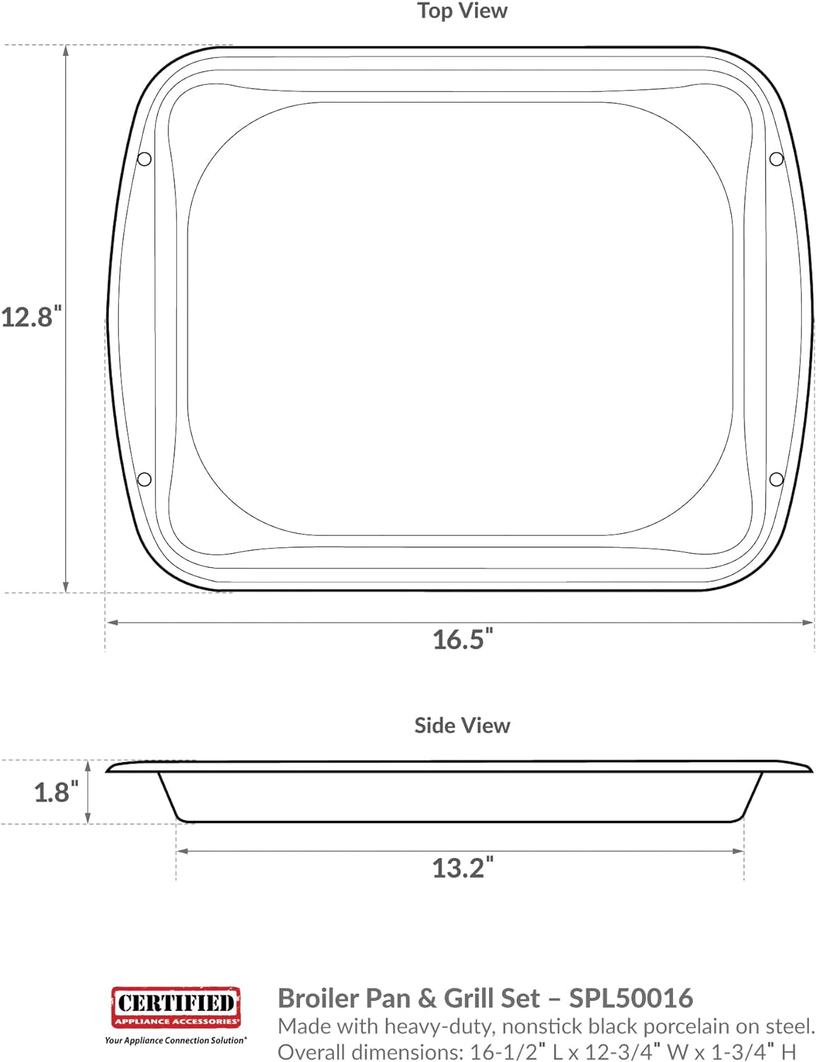 SPL50016 Large 2-Piece Broiler Pan & Grill Set Porcelain-On-Steel 16-1/2X12-3/4X1-3/4 Broiler Pan for Oven. Black - Image 5