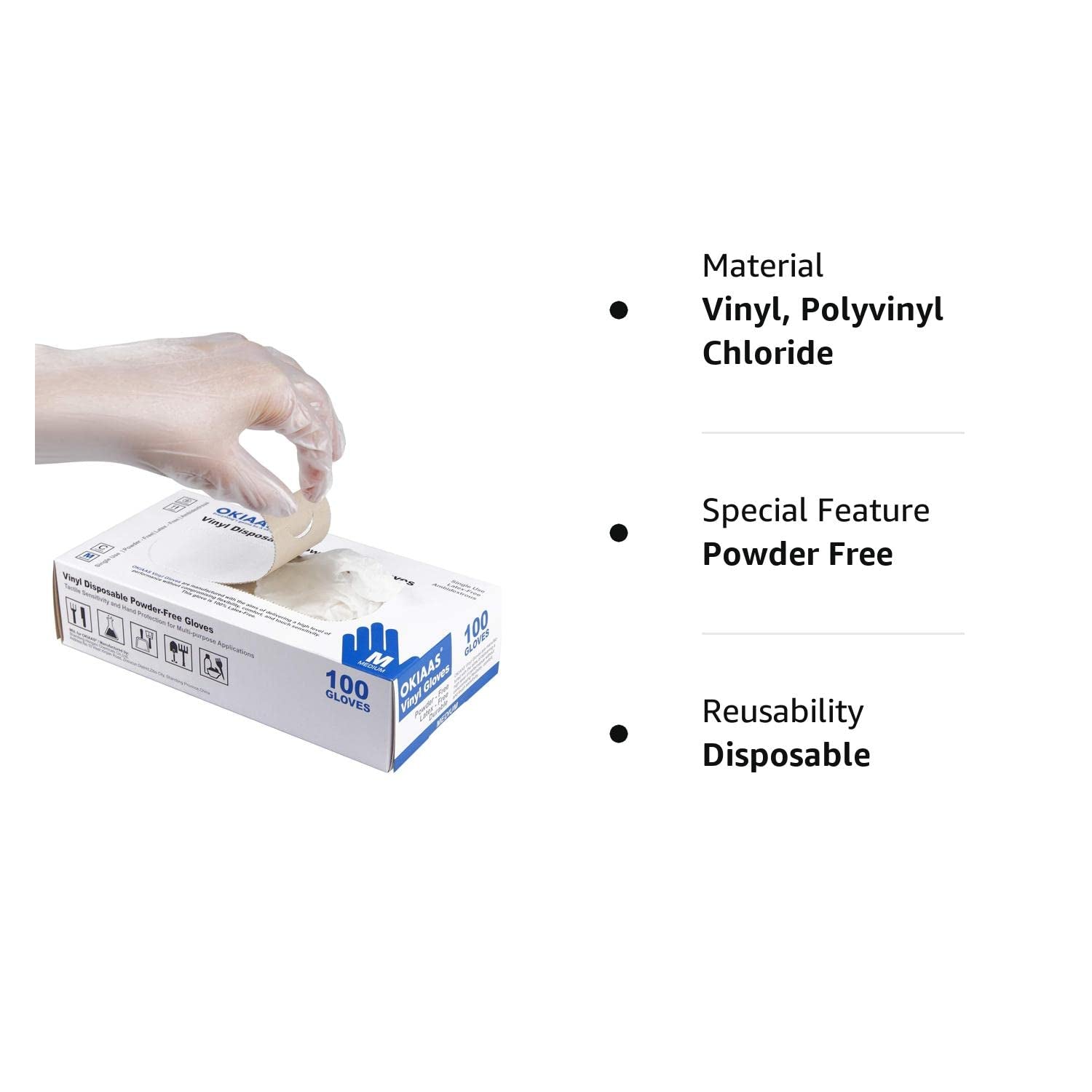 Disposable Gloves M. Food Safe| Latex-Free and Powder-Free Clear Vinyl Gloves for Cooking. Food Prep. Household Cleaning. Exam| Medium.100 Counts/Box - Image 7