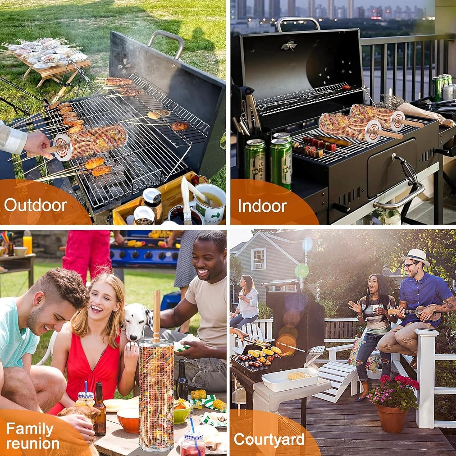 Rolling Grilling Baskets for Outdoor Grill 2 Pcs.Removable Wooden Handle.Perfect Gifts for Men Dad Husband.Portable Camping Nesting Grill Baskets for Fish. Shrimp. Meat. Vegetables - Image 8