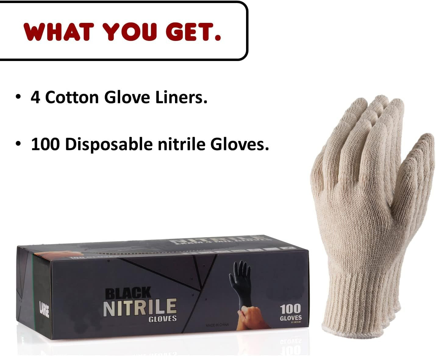 BBQ Gloves 4 Cotton Glove Liners and 100 Disposable Gloves Washable Cotton Liners Powder Latex Free Nitrile Gloves - Image 2