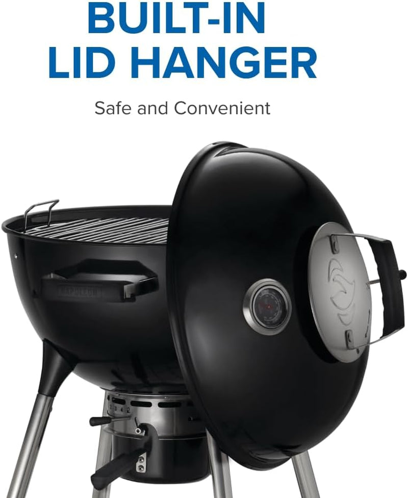 Napoleon NK18 Premium Charcoal Kettle Grill. Black. Porcelain-Enameled Lid and Bowl. Chrome-Plated Cooking Grid - Image 8