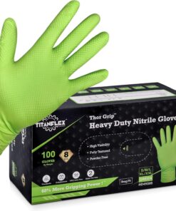 Thor Grip Heavy Duty Green Industrial Nitrile Gloves with Raised Diamond Texture. 8-Mil. Latex Free. 100-Ct Box