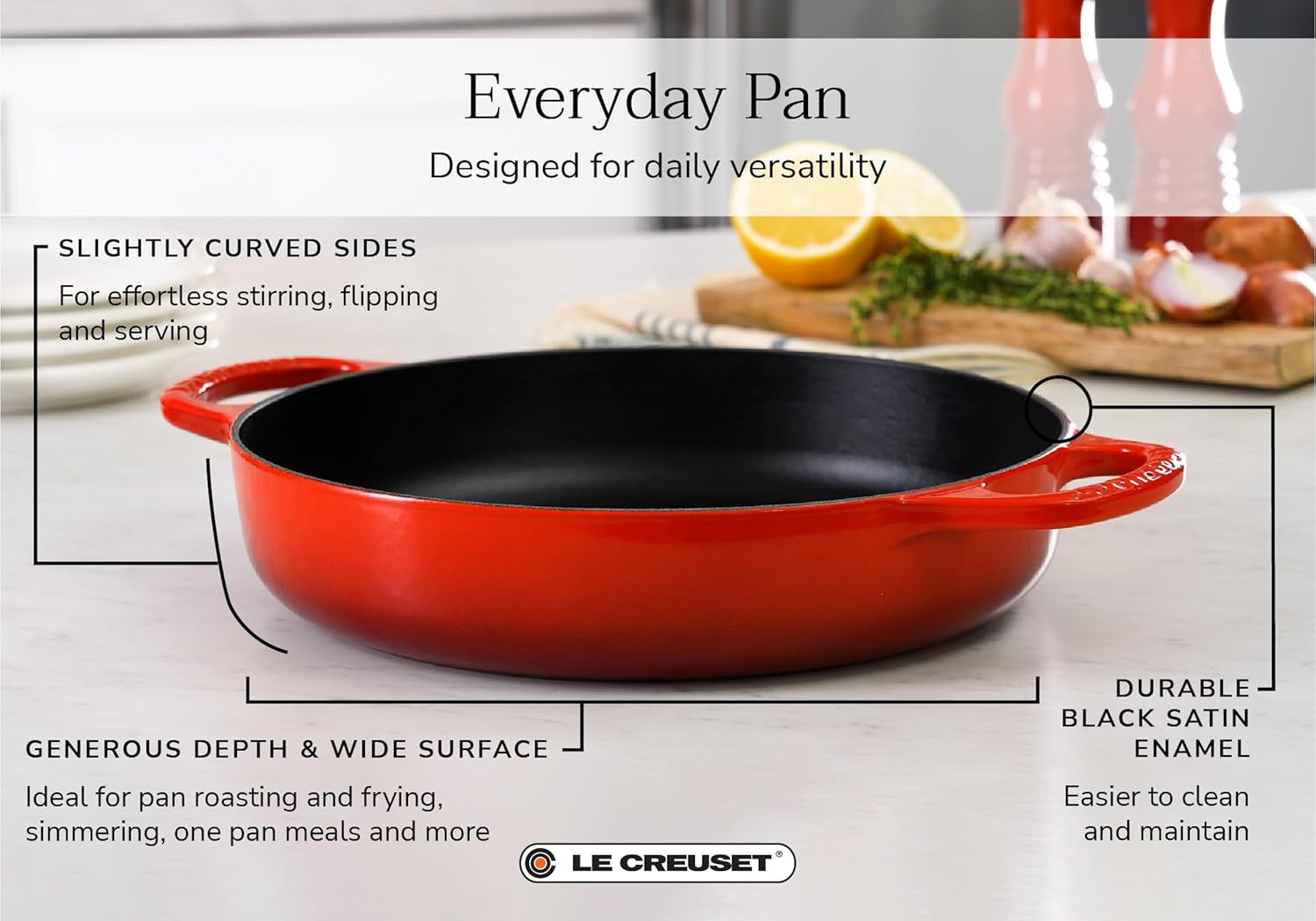 Le Creuset Signature Cast Iron Everyday Pan. 11. White - Image 4