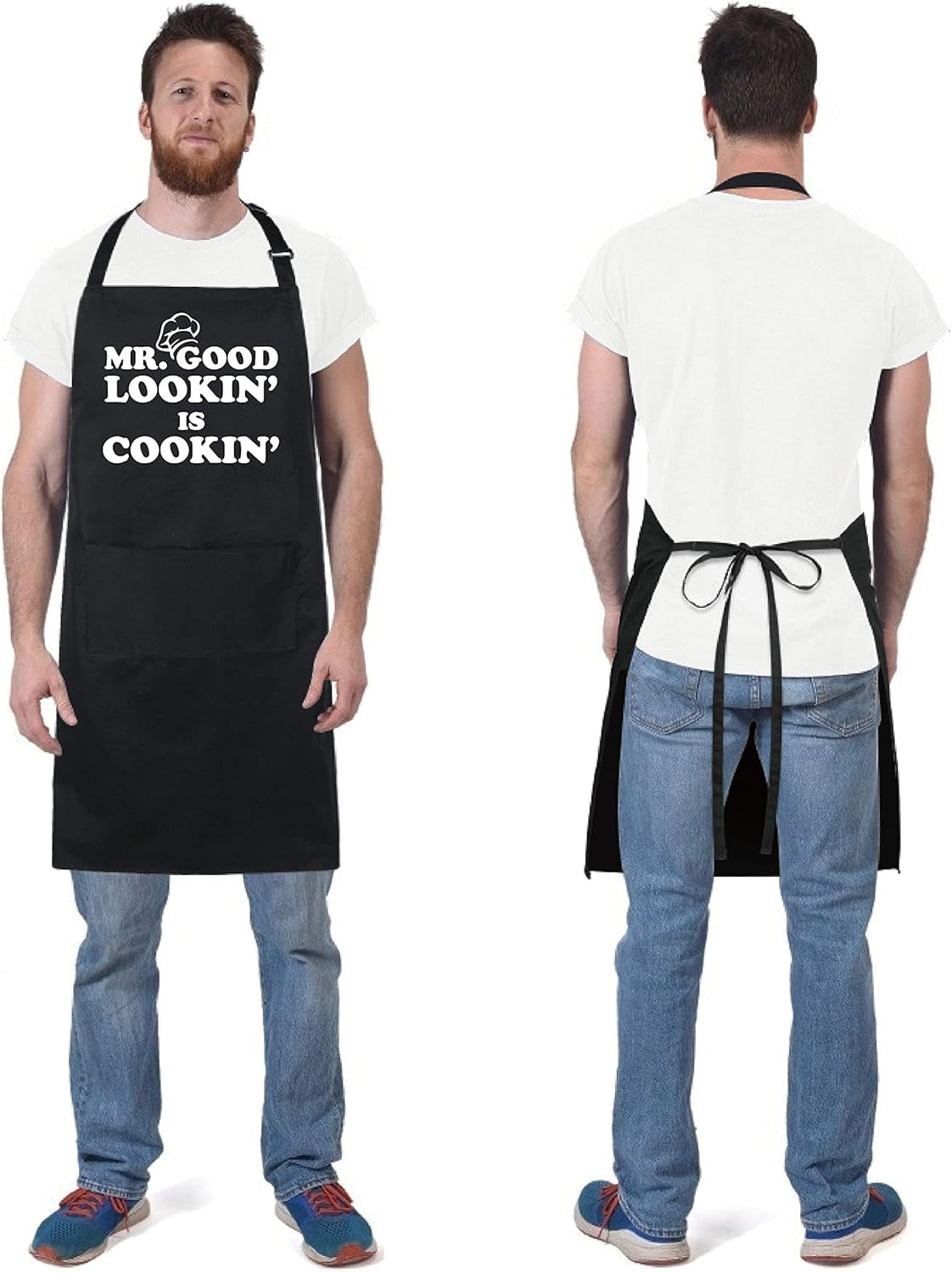 Xornis 100% Cotton Funny Apron with 2 Pockets for Men Women BBQ Grilling Adjustable Bib Black Aprons Gifts Cooking Kitchen - Image 4