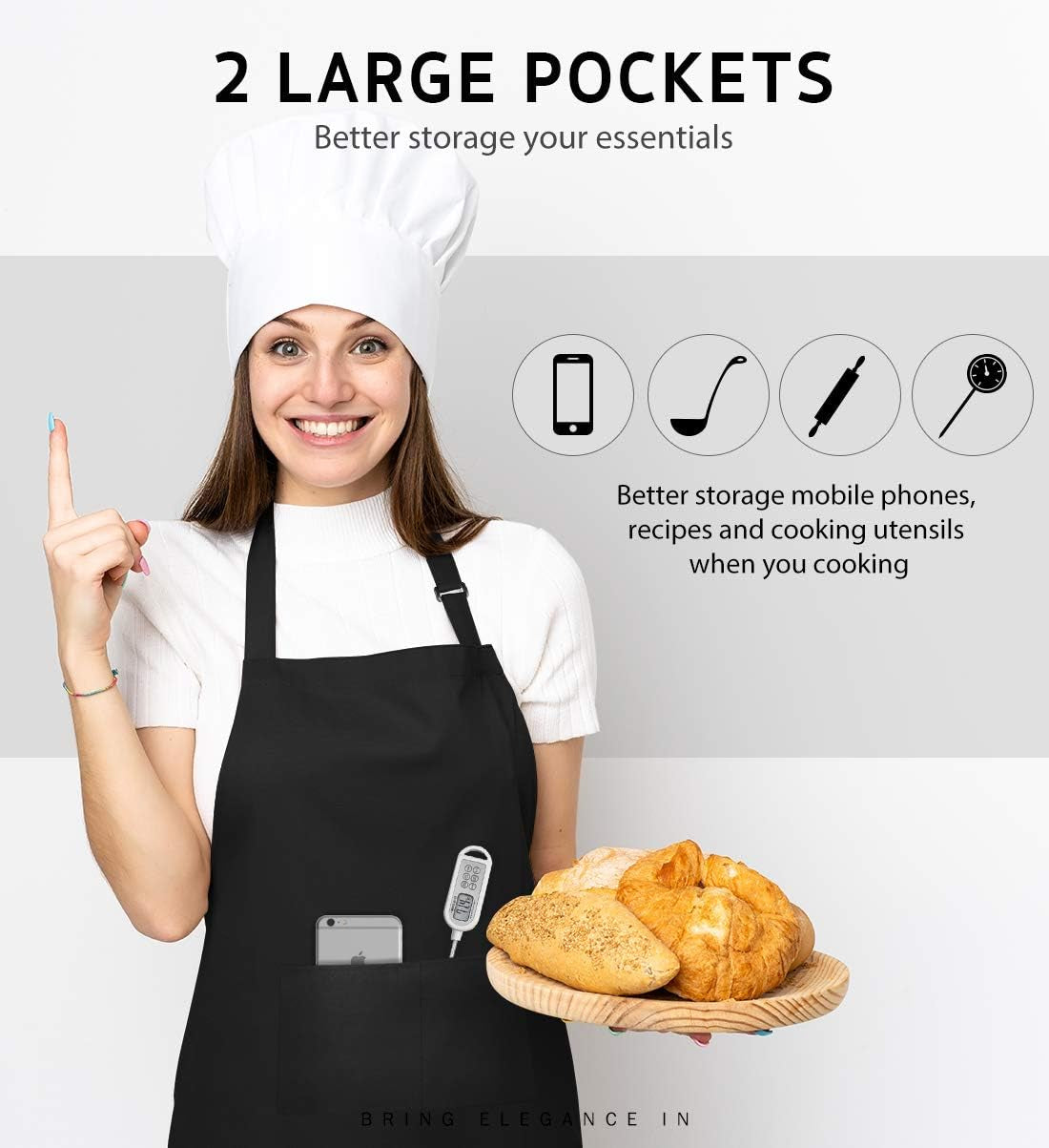 2 Pack Adjustable Bib Apron Thicker Version Waterdrop Resistant with 2 Pockets Cooking Kitchen Aprons for Women Men Chef. Black - Image 4
