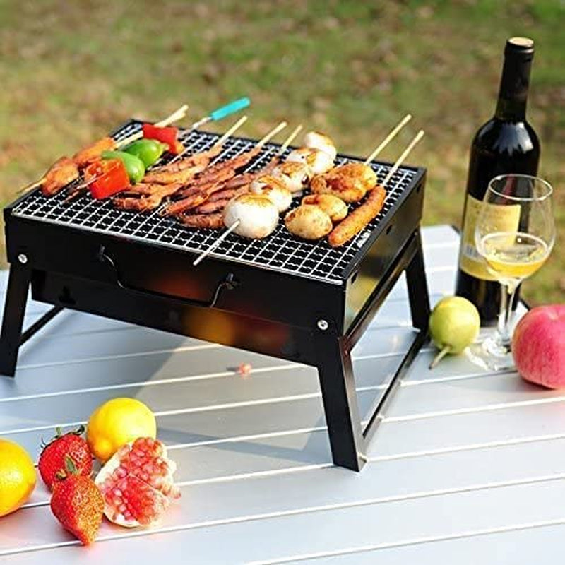 Charcoal Grill BBQ Folding Portable Stainless Steel Barbecue Grill. Barbecue Desk Tabletop Outdoor Stainless Steel Smoker BBQ for Outdoor Cooking Camping Picnics Beach(13.8 X 10.6 X 7.7) - Image 5