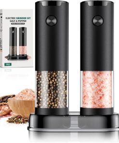 Electric Salt & Pepper Grinder Set (2‑Pack. Black) – Automatic Mills with LED. Adjustable Coarseness & Large Capacity
