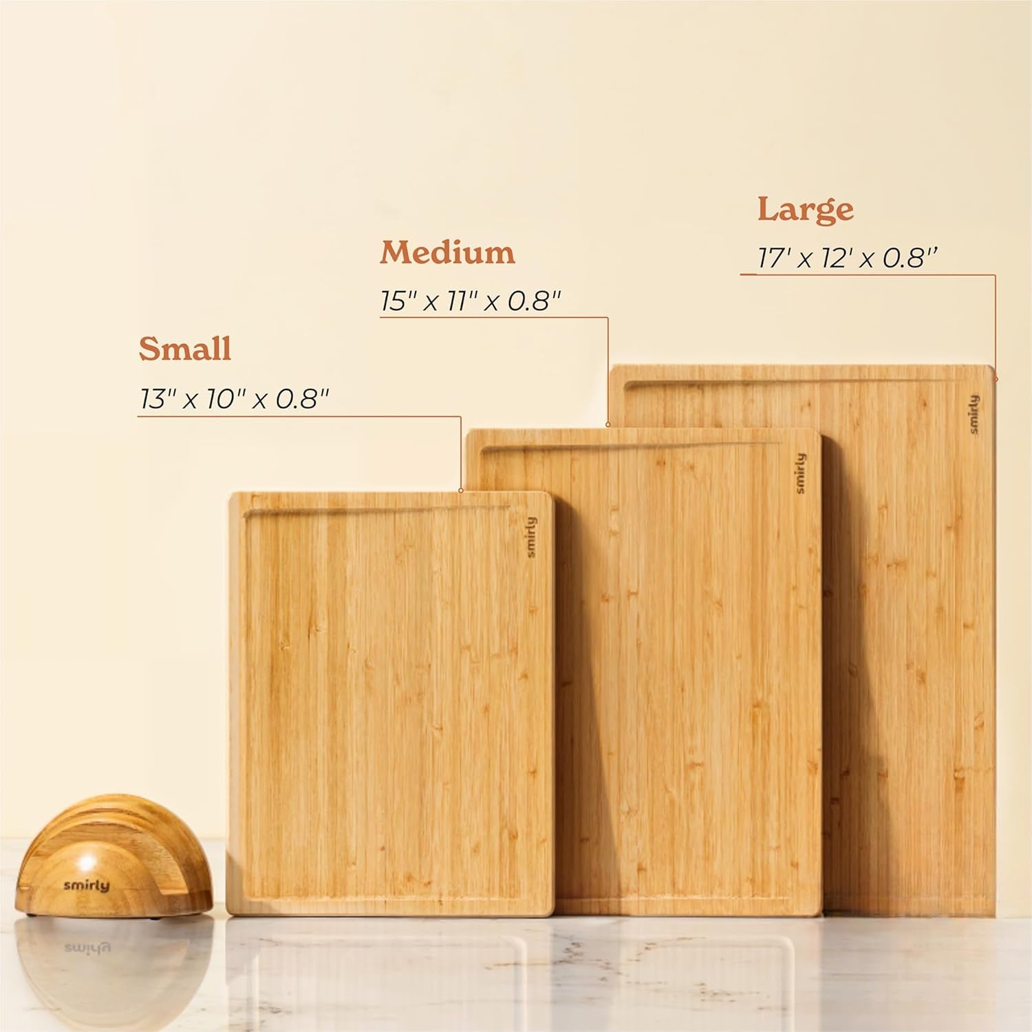 SMIRLY Bamboo Cutting Board Set with Holder – Wooden Charcuterie & Chopping Boards for Kitchen Prep & Serving - Image 3