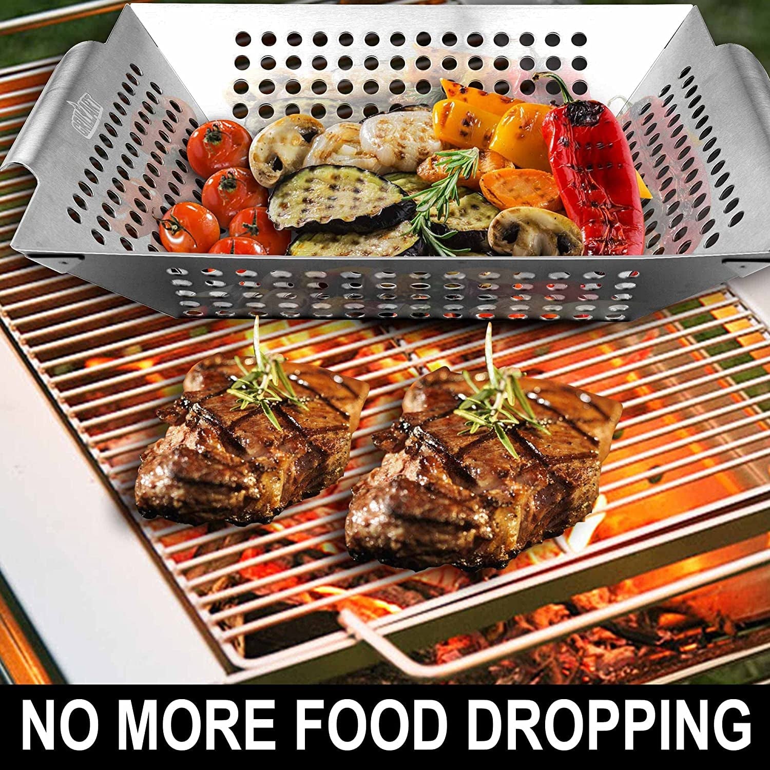 GRILLART Grill Basket Heavy Duty -Large Grill Baskets for Outdoor Grill Vegetables -Stainless Steel Veggie Grilling Basket/Pan - Lasting Grill Vegetable Basket BBQ Grill Accessories. Gifts for Dad Men - Image 2