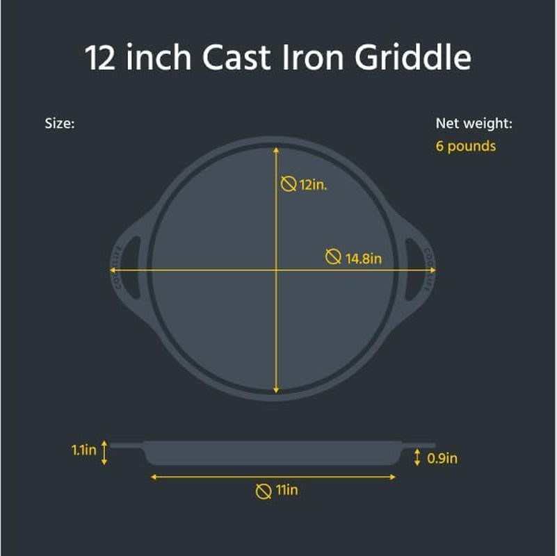 12 Inch Lightweight Pre-Seasoned Cast Iron Griddle with Cleaning Kit - Smooth Polished Surface. Easy to Clean Cast Iron Skillets Use in the Oven. on the Stove or Grill. over a Campfire - Image 8