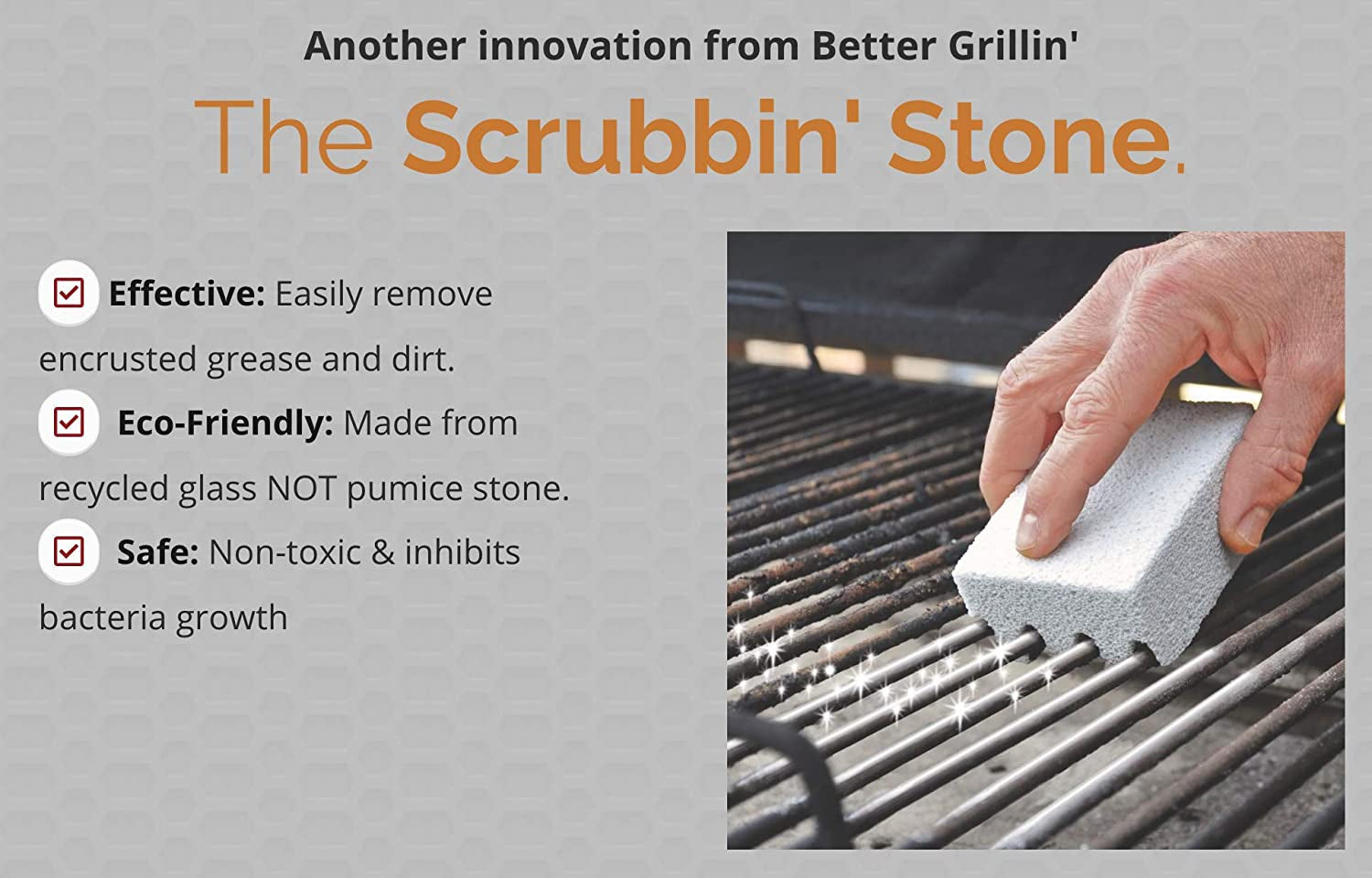 Better Grillin Scrubbin Stone Grill Cleaner Handle-Protect Hands & Nails When Scouring Grill with Three Scrubbin Stone - Image 5